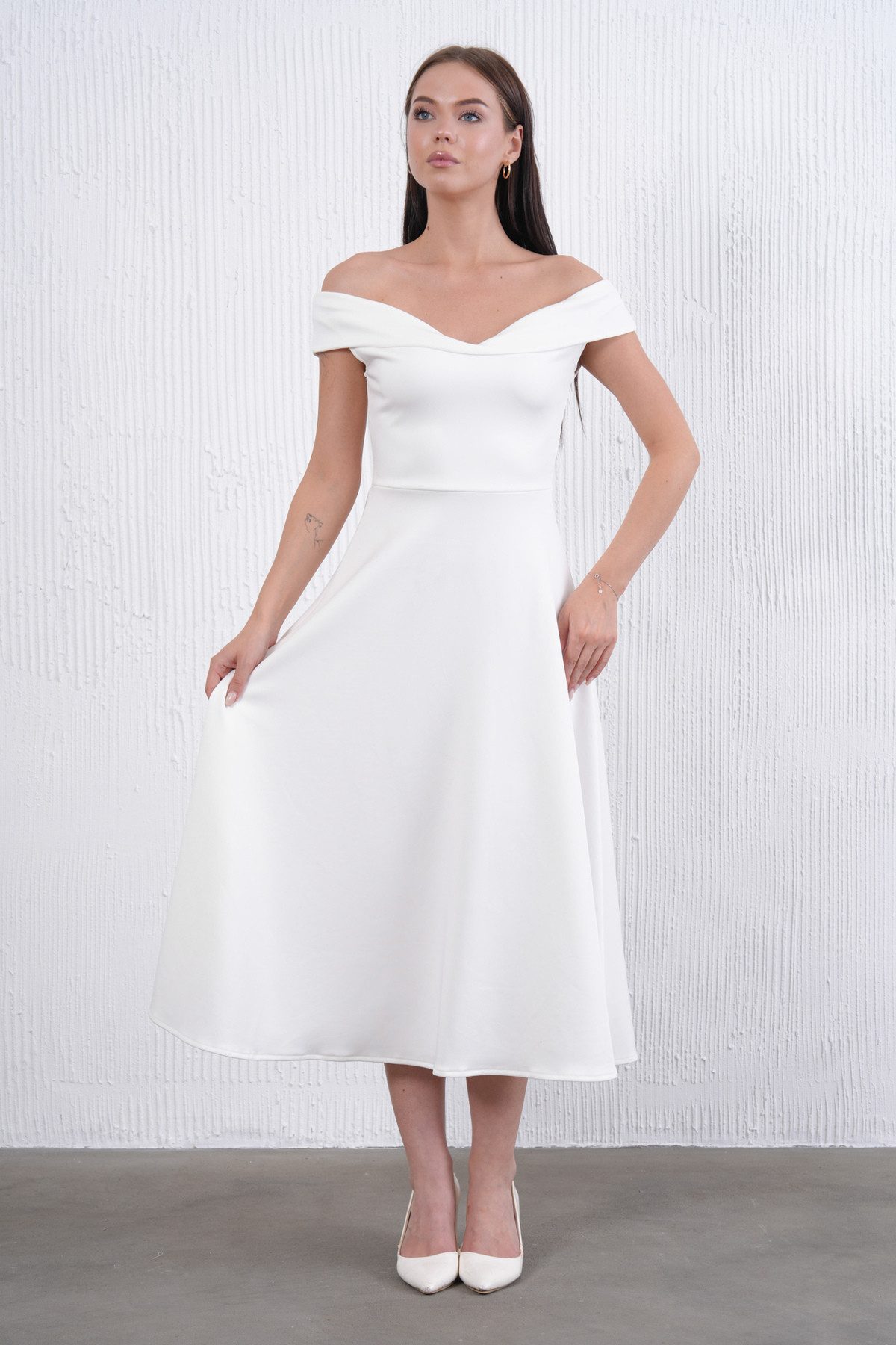 WOMAN VISION Minikleid Damen Trägerloses Kuss Hals Stretch Scuba Stoff Midi günstig online kaufen