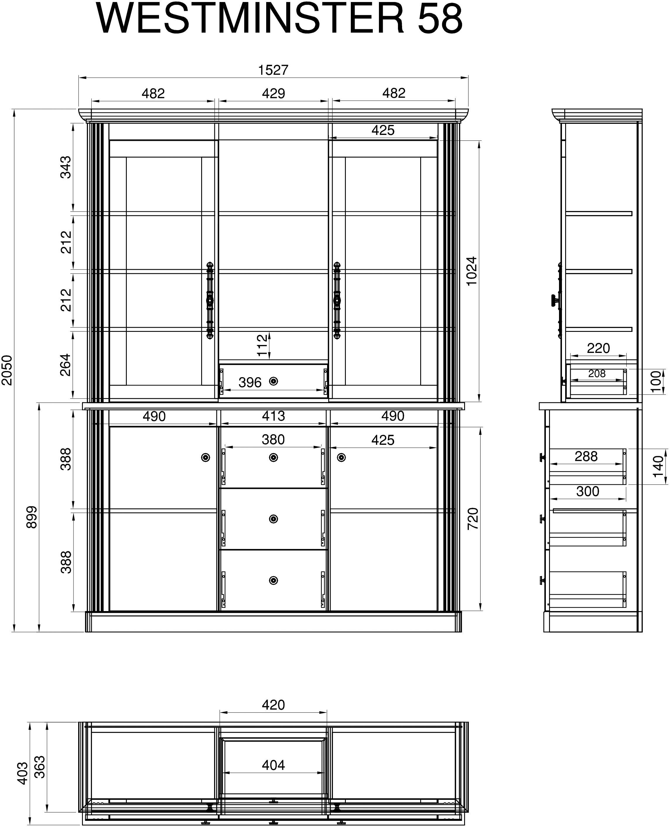 Home WESTMINSTER Landhaus-Look affaire Eiche im angesagten | Applikation Grau Buffet Wotan dunkel Grau dunkel, Dekor