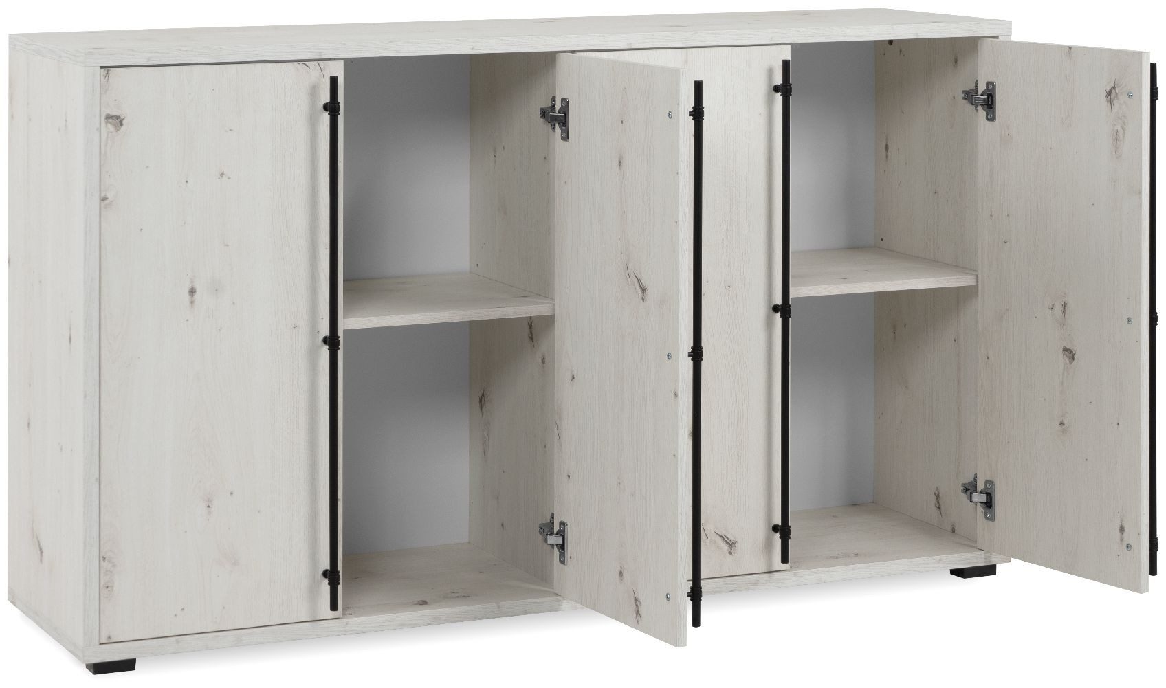 Finori Sideboard, Dekor Artisan Oak, weiß, ABS-Kante, Metallgriffe, 145,5 x 85 x 38,5 cm