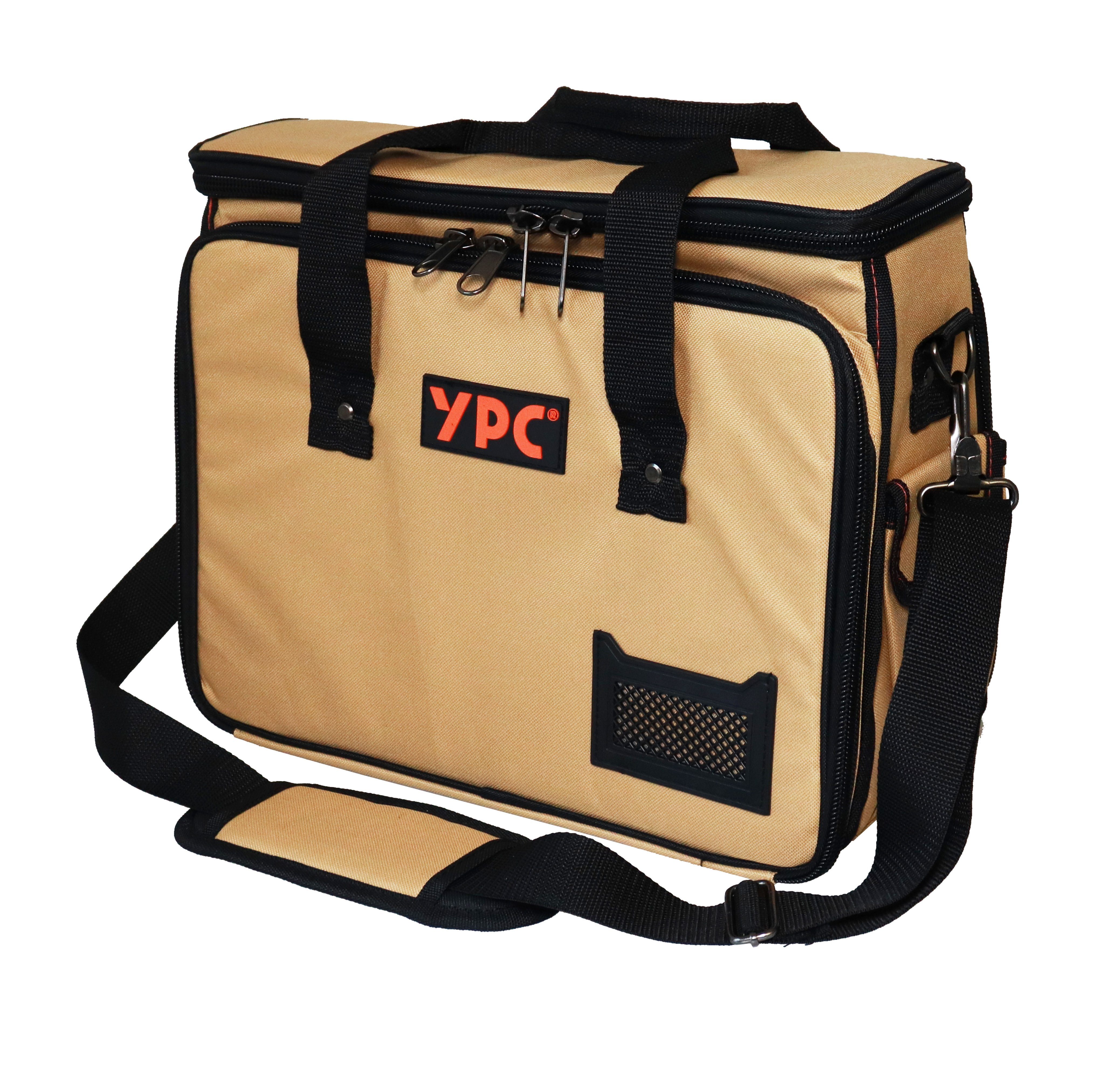 YPC Werkzeugtasche "Operator" Werkzeugtasche XL, 40x32x20cm, 20 kg Tragkraft, Umhängetasche, Tragetasche für Werkzeug mit Haltern, Fächern und Einschüben Beige