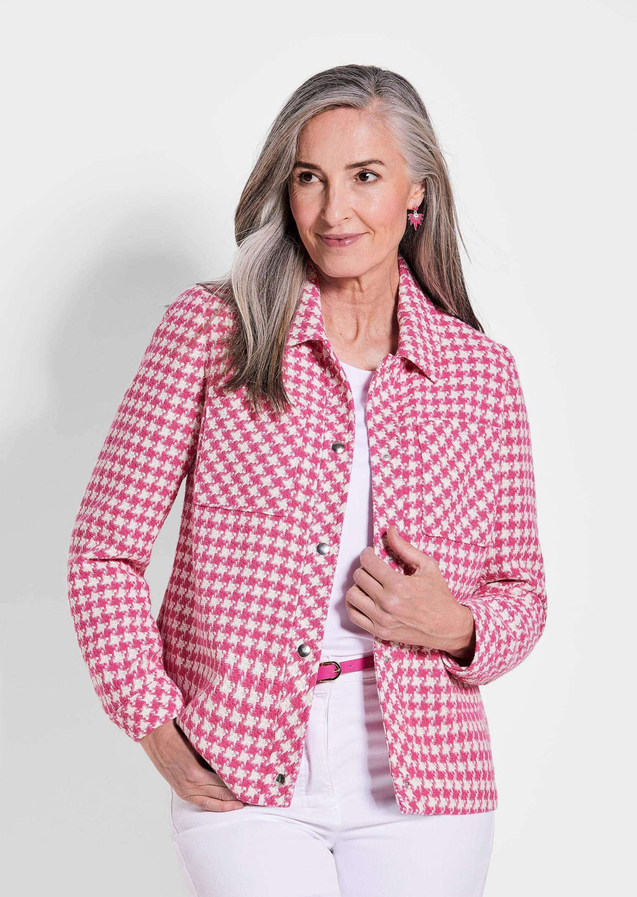 GOLDNER Jerseyblazer Blazer mit Hahnentrittmuster Langarm Damenblazer, klassisch, gemustert, Baumwollmix