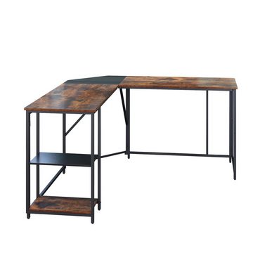 SOFTWEARY Eckschreibtisch L-förmig, 145/145/75 cm, Schreibtisch mit 2 Ablagen, Bürotisch, Computertisch, PC Tisch