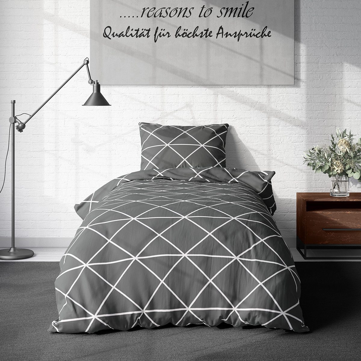 Visaggio Bettwäsche Triangel Baumwolle 135x200, 155x220 oder 200x200, Renforcé, 2 teilig, Ganzjahresbettwäsche mit YKK Reißverschluss