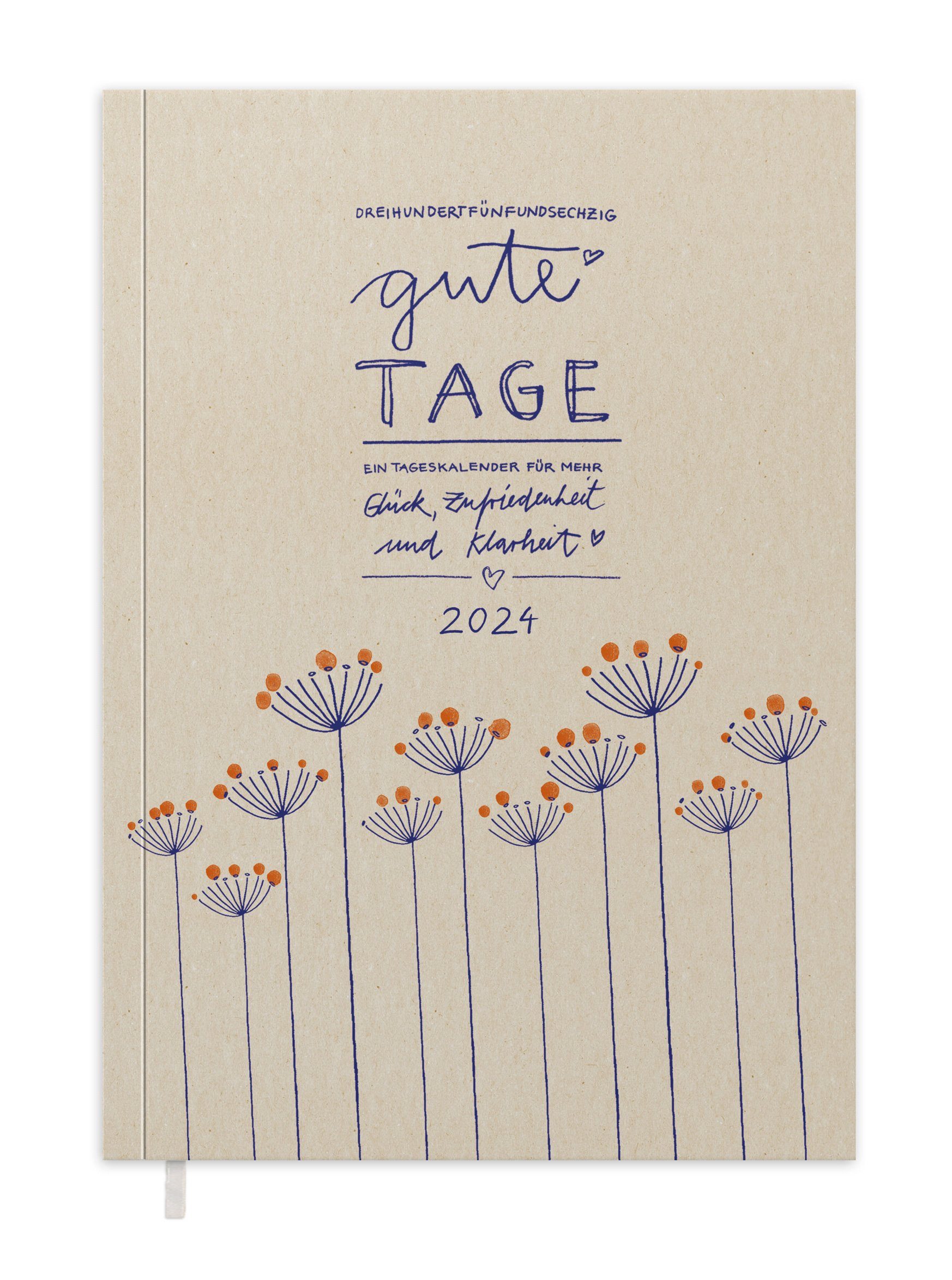 Eine der Guten Verlag Terminkalender Terminplaner 2024 - 365 gute Tage A5, creme beige, 1 Seite/ Tag, 400 S. FSC-Papier, Softcover, klimaneutral