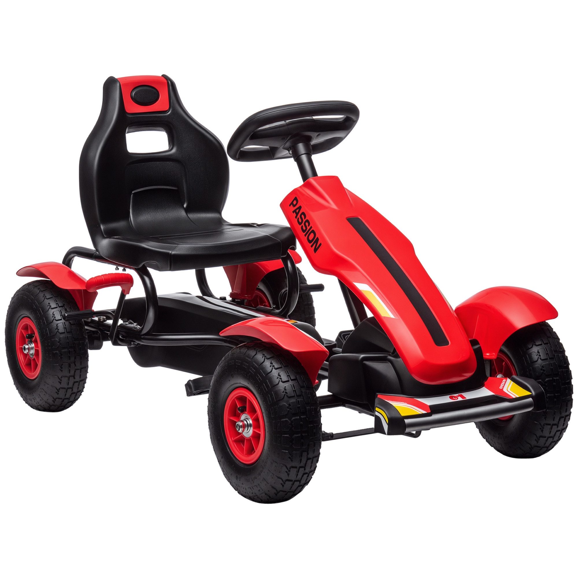 HOMCOM Go-Kart Tretauto mit Handbremse, verstellbarem Sitz, Vor- und Rückwärtsgang, für Kinder 5-12 Jahren Rot
