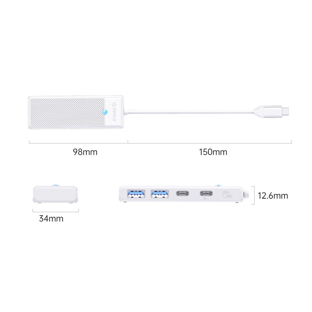 ORICO USB-Hub Verteiler HUB (3-in-1, USB-C, PD 100 W, 5 Gbit/s, kompakt)
