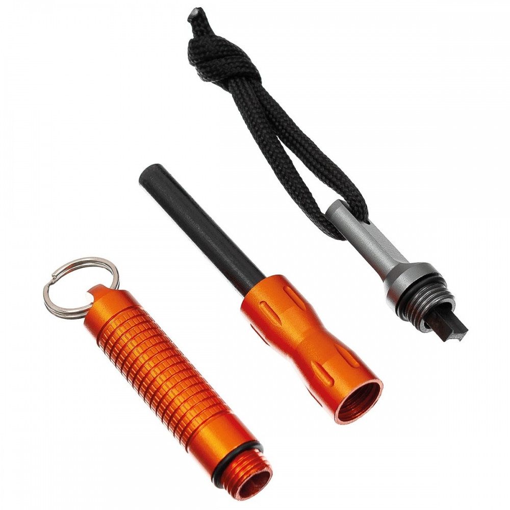 MFH Feuerzeug MFH Feuerstarter, kompakter Zündstein für Outdoor., kompakter Feuerstahl mit Schaber, 3-teilig, schraubbar