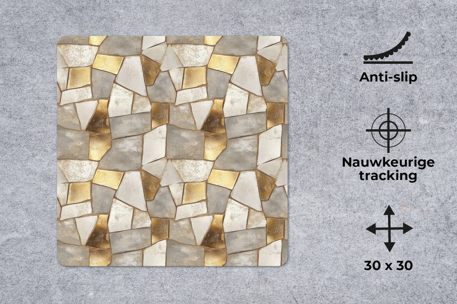 MuchoWow Mauspad Mosaik - Marmor - Gold (1-St), Mauspad, Büro Zubehör, Dekoration, Desk Mat, 30x30 cm