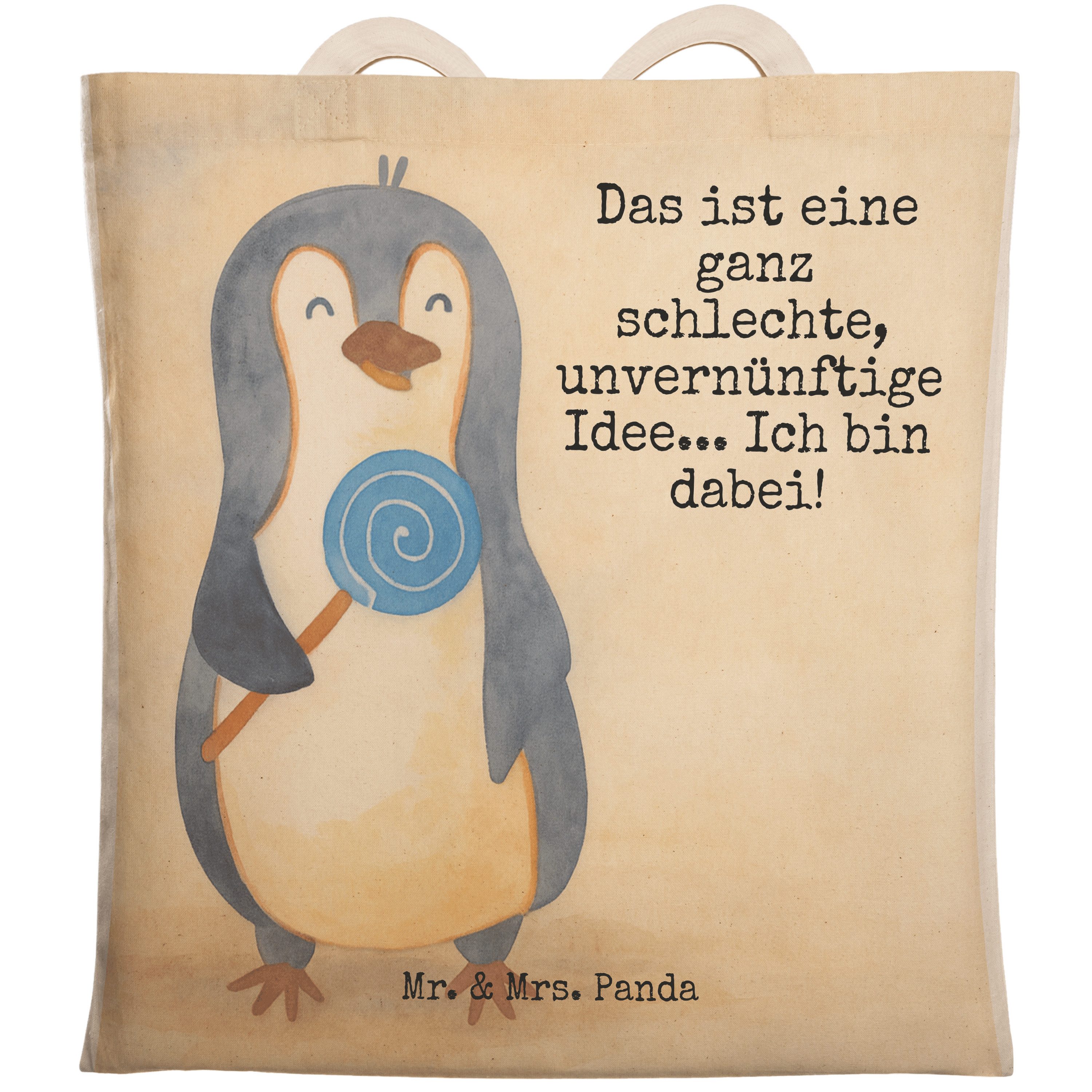 Tragetasche Pinguin Lolli Design, Tote Bag, Weiß, Bag, Tasche, Rebell, Stofftrage
