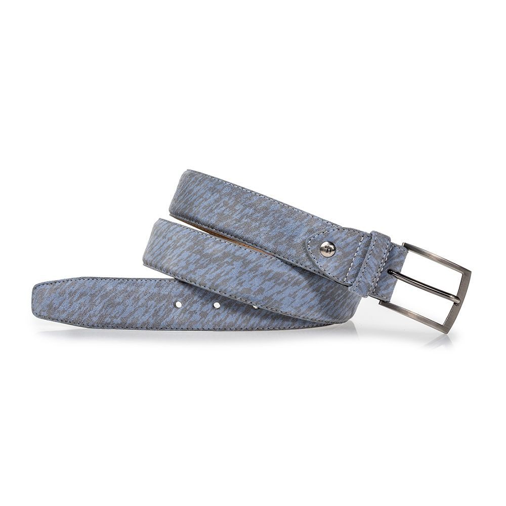 Floris van Bommel Ledergürtel Floris LightBlue Suede print