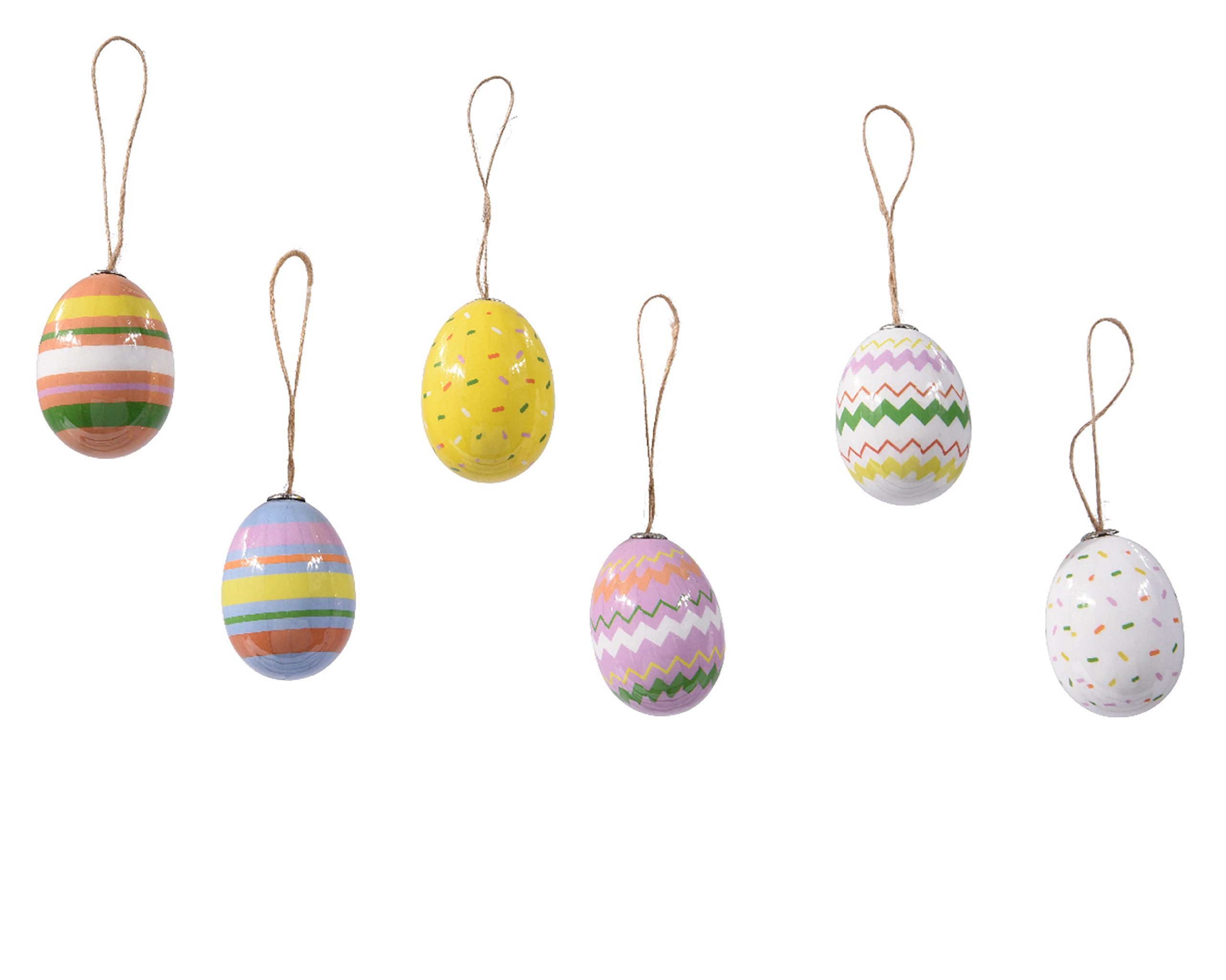 Decoris season decorations Osterei, Ostereier zum Aufhängen 4x6cm bruchfest 6er Set Bunt
