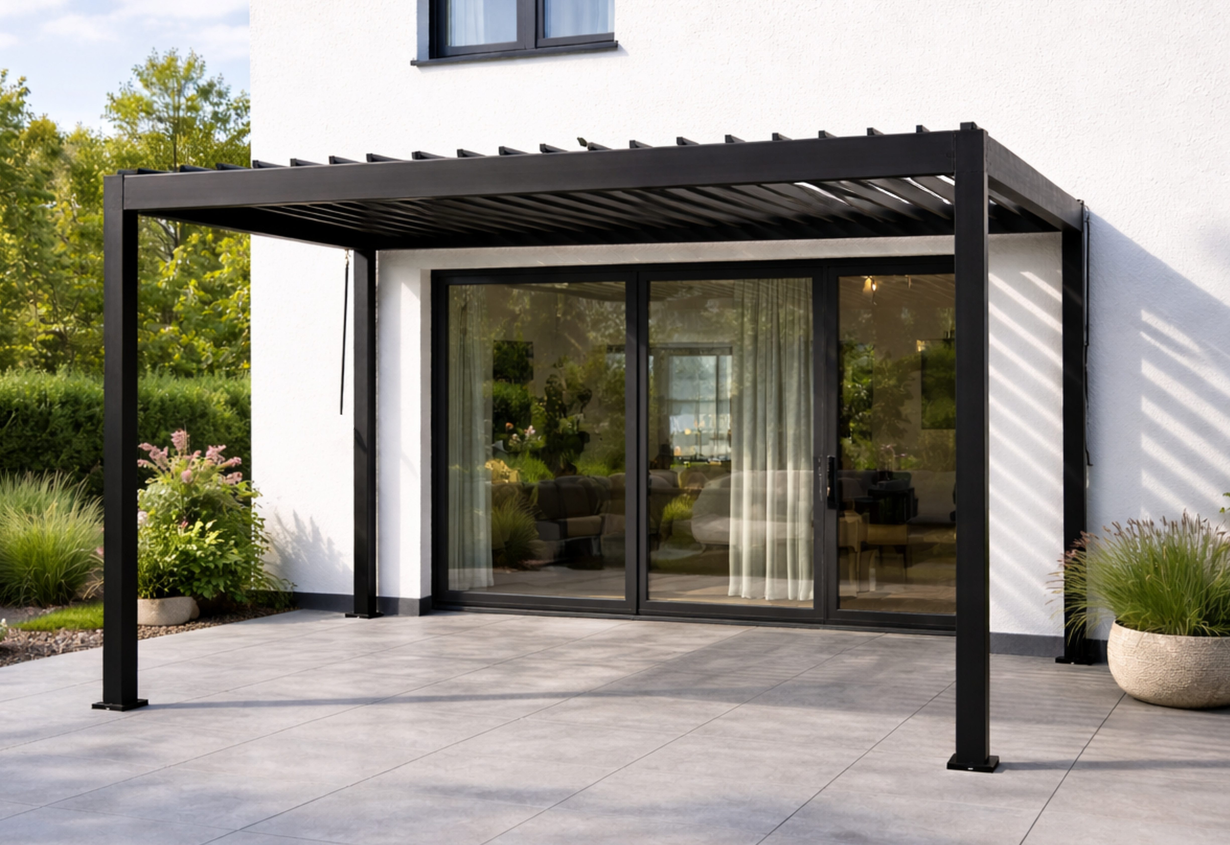 Leco Pavillon LECO-Lamellenpergola BASIC – stilvolle Pergola mit Lamellen, anthrazit, Gestell aus Aluminium und Stahl pulverbeschichtet