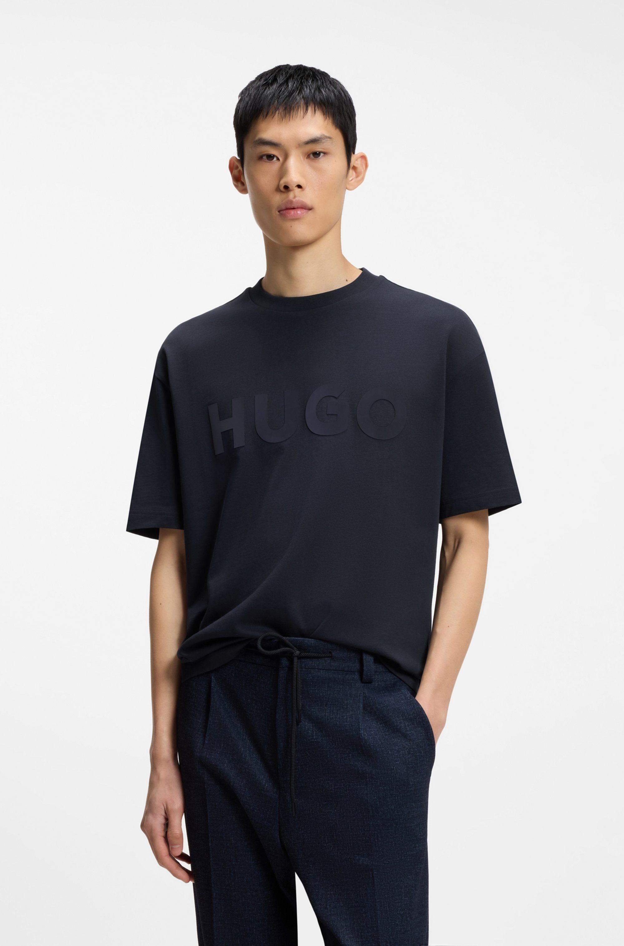 HUGO T-Shirt Dinkee Oversized-Fit, reine Baumwolle, Logo-Druck