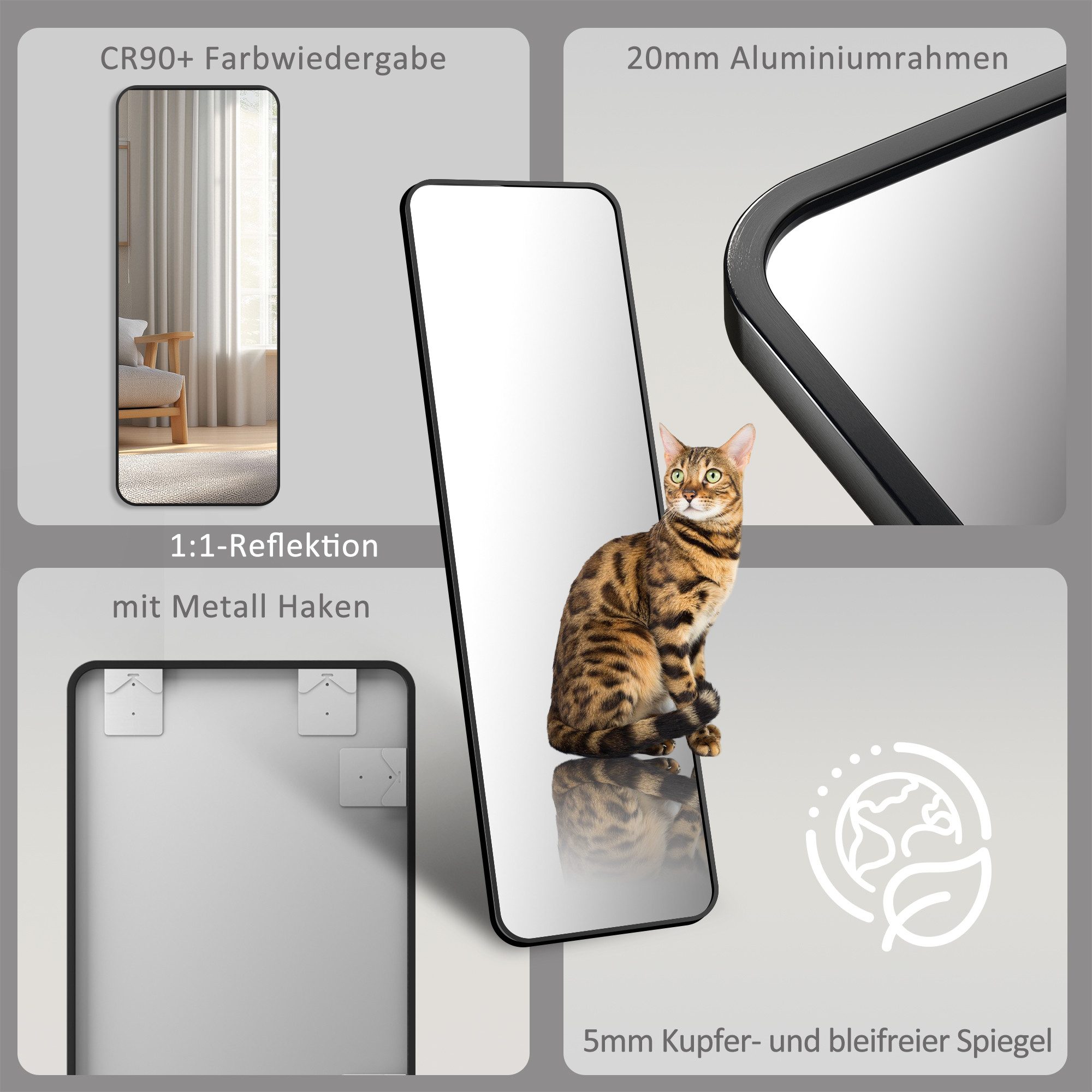 Boromal Ganzkörperspiegel 180x80 Spiegel groß Wandspiegel günstig online kaufen