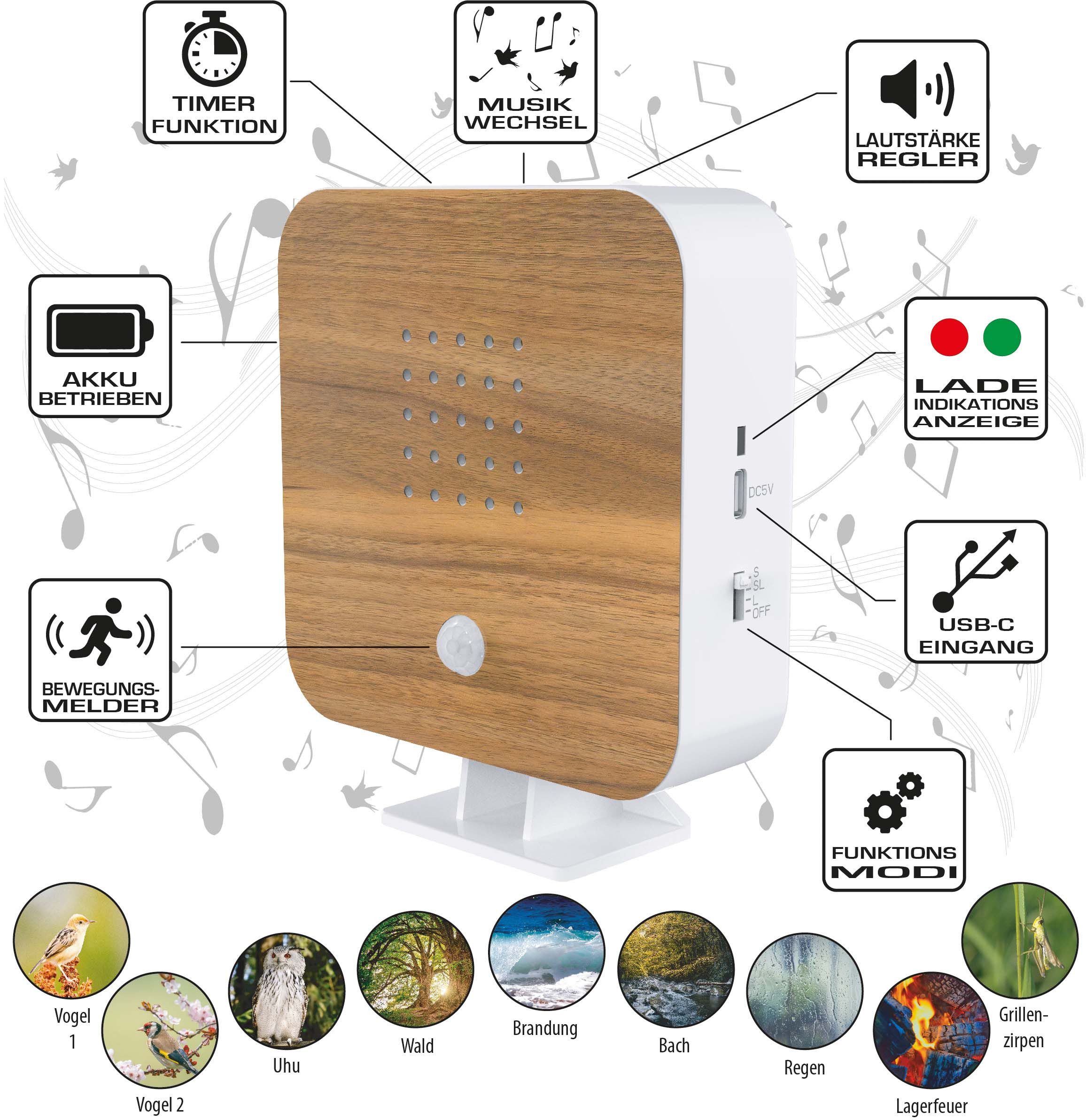 Northpoint LED Dekolicht Naturgeräuschebox Vogelzwitscher Bewegungsmelder Licht Aufladbar – Bild 2 von 5