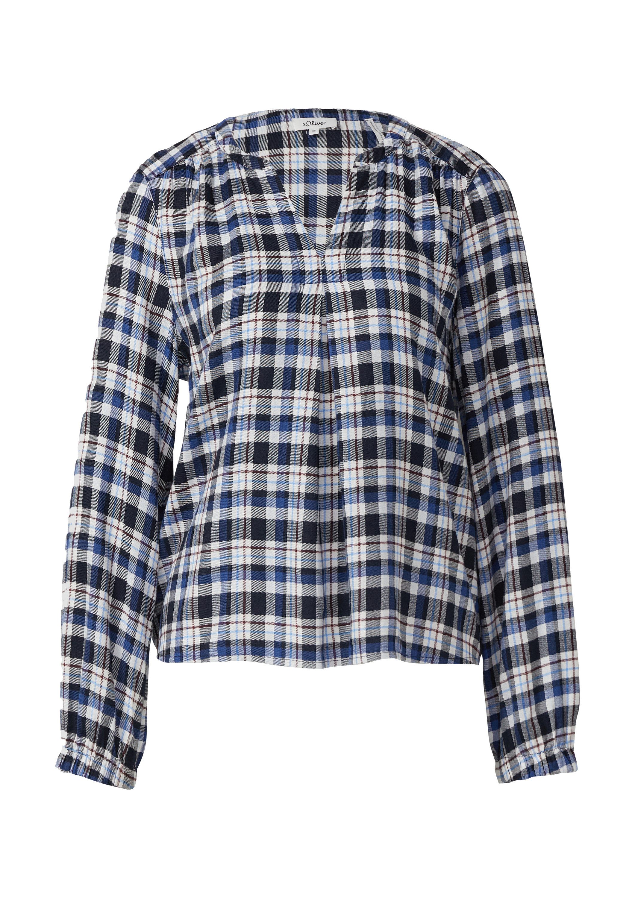 s.Oliver Langarmbluse Bluse Karo-Bluse mit Faltendetail und elastischen Ärmelbündchen