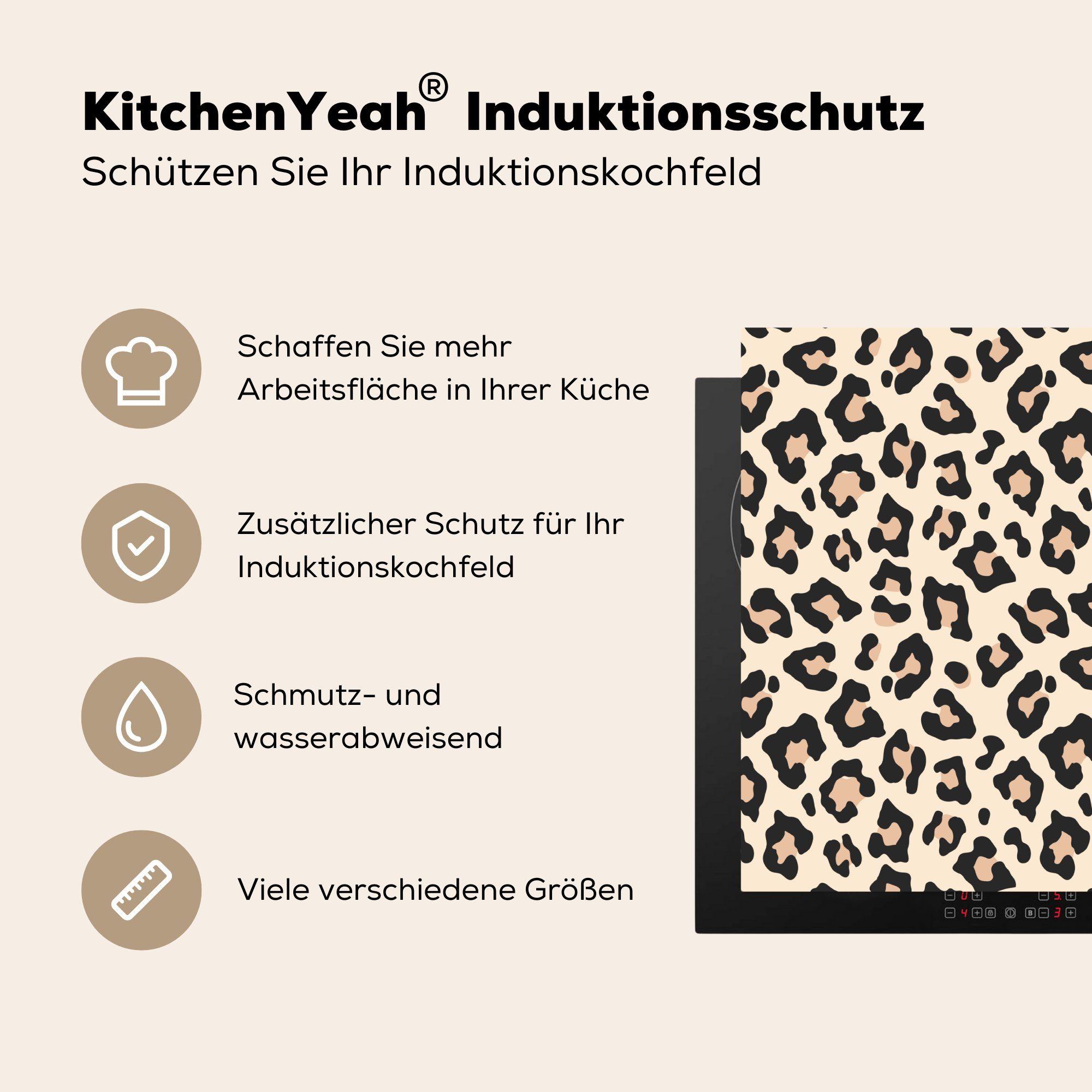 Pantherprint MuchoWow Rosa, - küche, für Vinyl, (1 cm, tlg), 59x52 - Ceranfeldabdeckung die Tierprint Herdblende-/Abdeckplatte Induktionsmatte