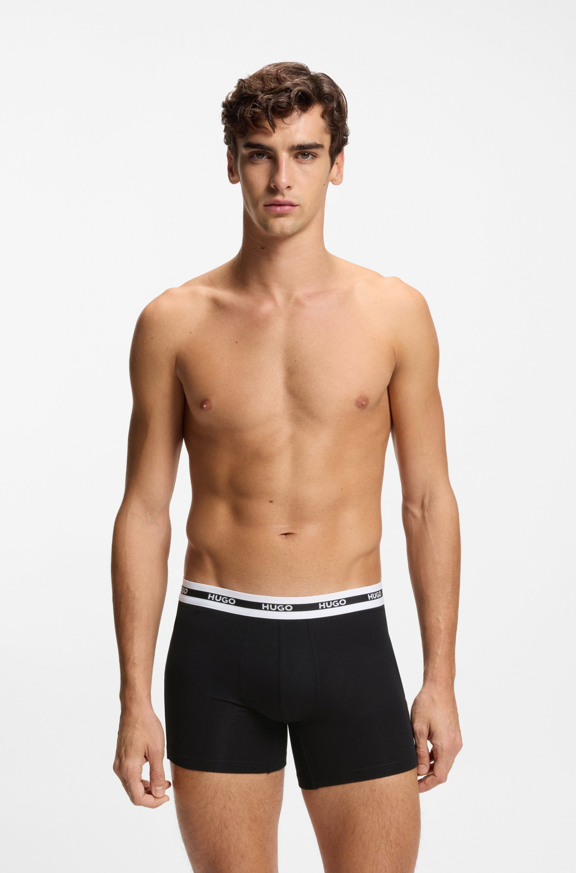 HUGO Trunk BOXERBR TRIPL PLANET kontrastfarbener Bund mit Logo