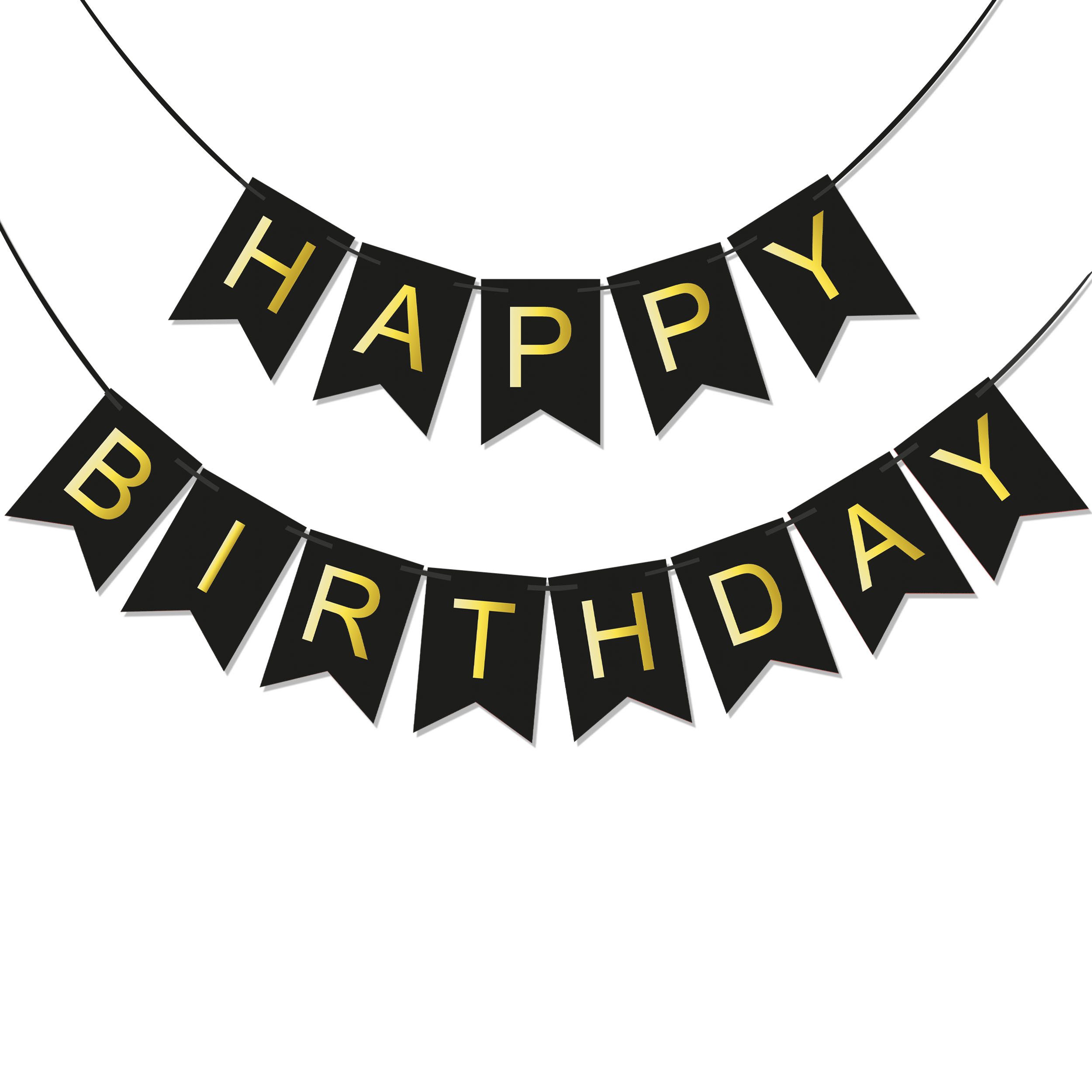 BRUBAKER Wimpelkette Happy Birthday - Geburtstag Girlande Schwarz Gold - Party Banner 5 m, Geburtstagsdeko für Erwachsene und Kinder - Geburtstagsdekoration