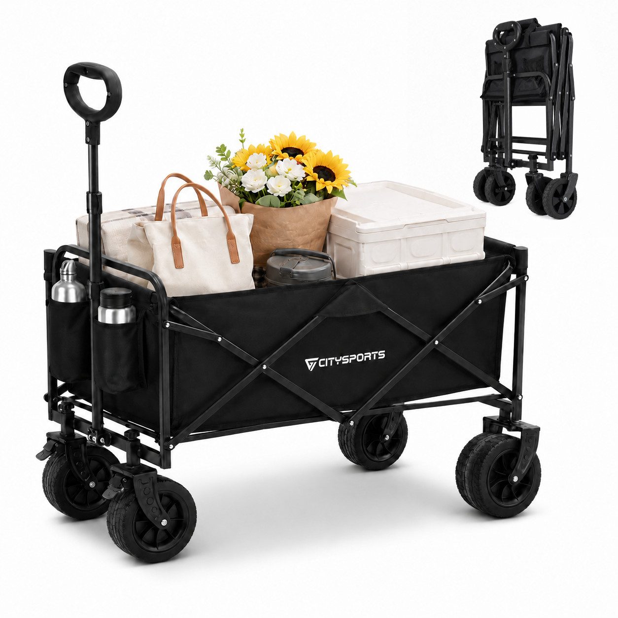 CITYSPORTS Bollerwagen Klappbarer All Terrain 100/150kg faltbar Handwagen für Camping, Strandkarren mit großer Kapazität, für Sport, Einkauf, Camping