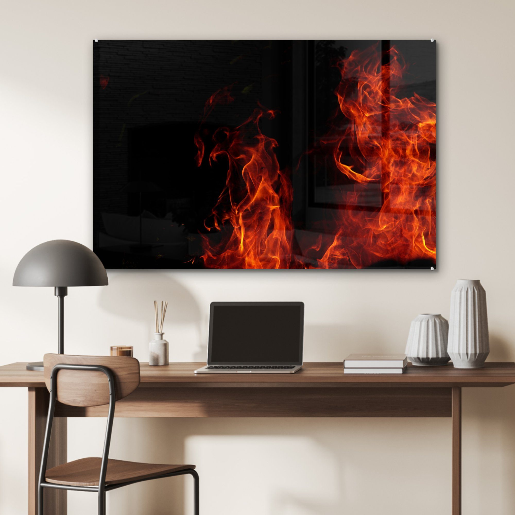 & Acrylglasbild (1 St), Acrylglasbilder Flammen Wohnzimmer auf Große Hintergrund, Schlafzimmer MuchoWow schwarzem