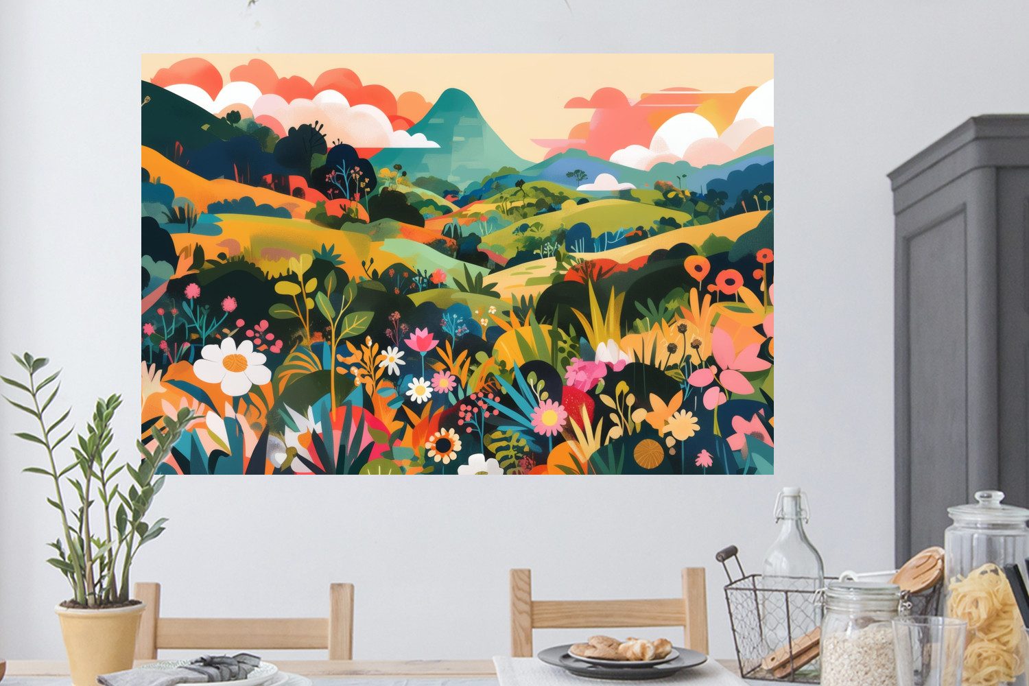 MuchoWow Wandsticker Sonnenlicht - Hügel - Bewölkter Himmel (1 St), Wanddeko, Aufkleber, Wandtattoo, 120x80 cm