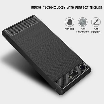 Nalia Smartphone-Hülle Sony Xperia XZ1 Compact, Carbon Look Silikon Hülle / Matt Schwarz / Rutschfest / Karbon Optik