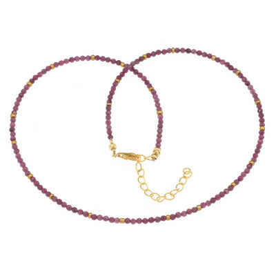 Bella Carina Perlenkette Kette mit echten Rubin Perlen, facettiert 3,5 mm, 42 - 47 cm Länge, mit echten facettierten Rubin Edelstein Perlen