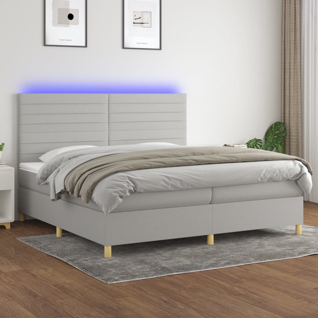 vidaXL Boxspringbett Boxspringbett mit Matratze LED Hellgrau 200x200 cm Sto günstig online kaufen