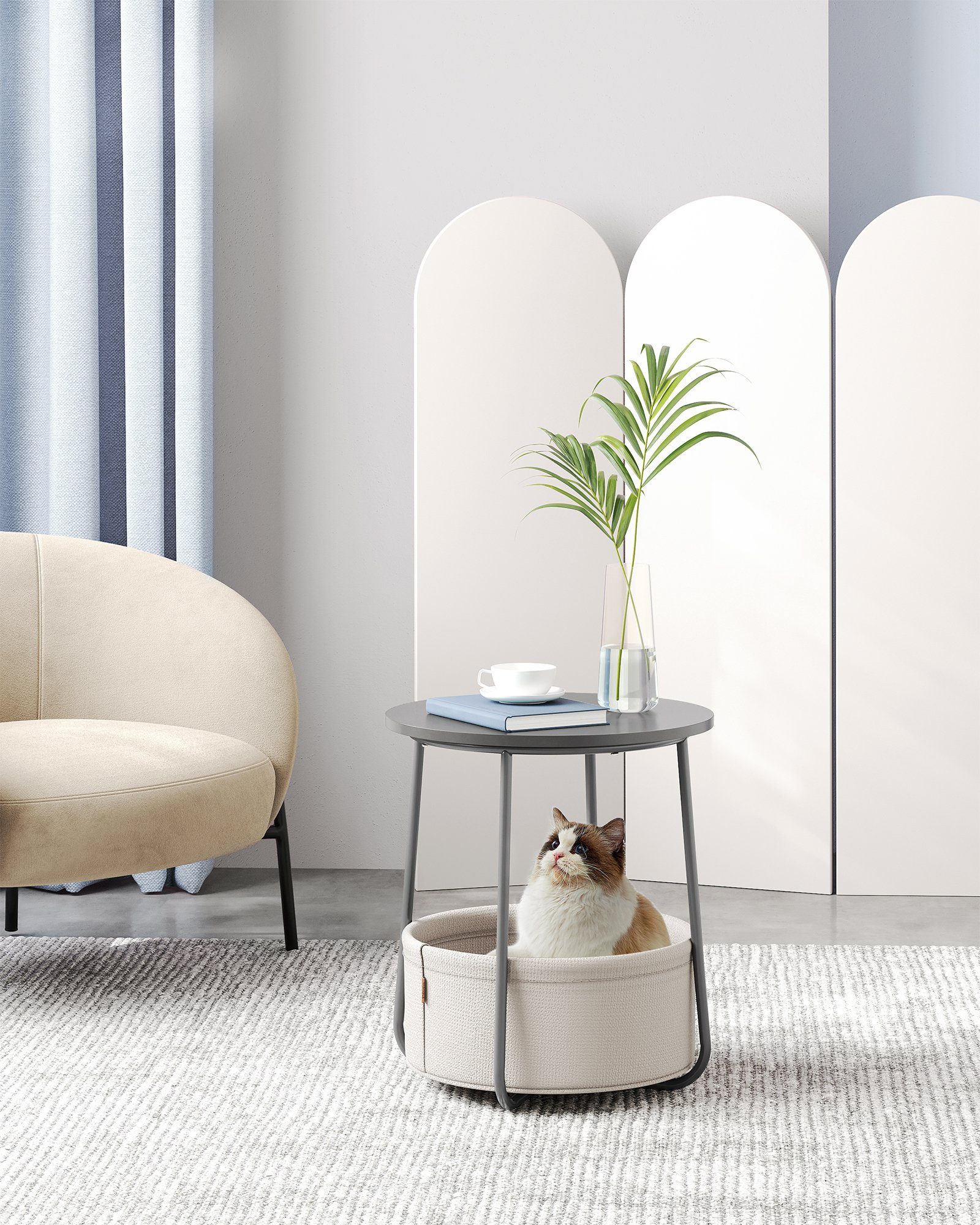 VASAGLE Beistelltisch, rund, Couchtisch, mit Korb aus Stoff, Ø45 cm, modern günstig online kaufen