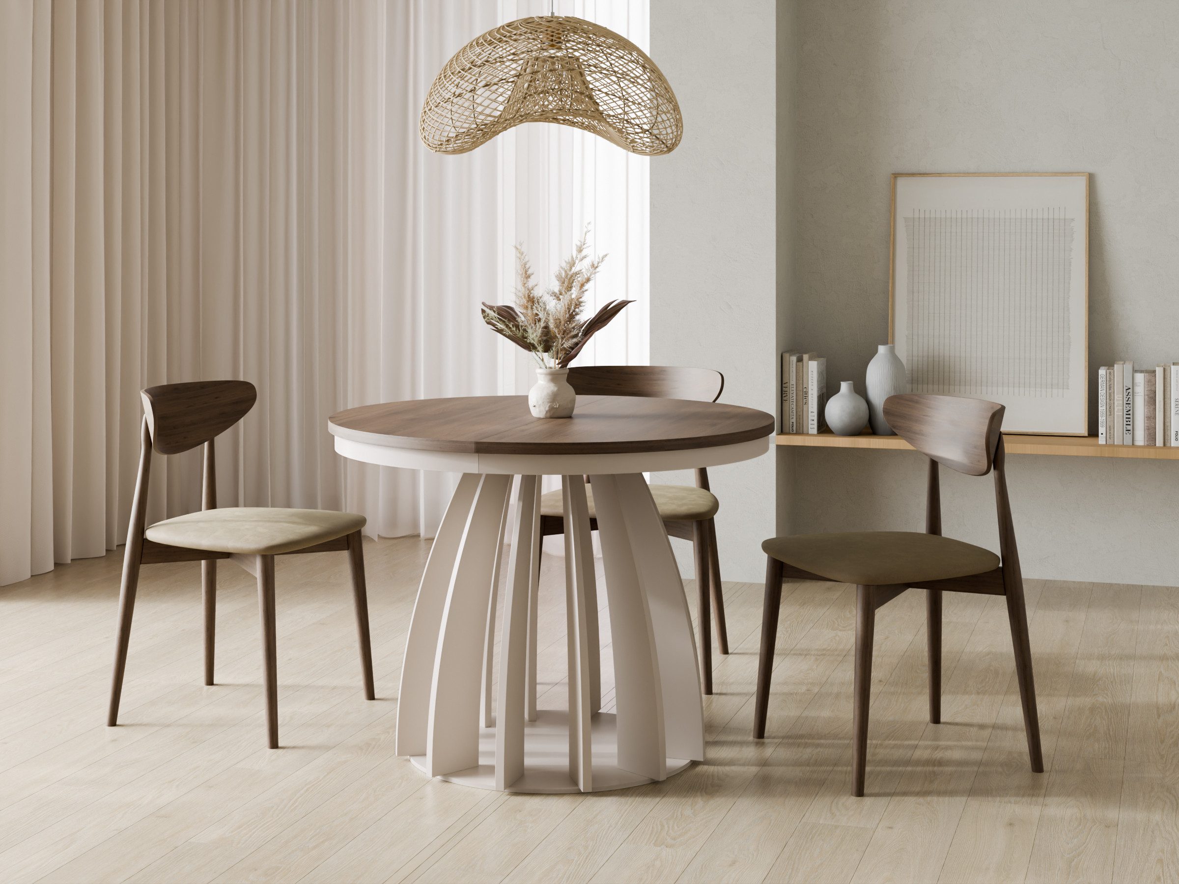 Compleo Esstisch Runder Tisch, ausziehbar 100-180 cm SABO, Kaschmir (MADE IN EU)