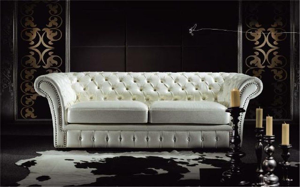 JVmoebel Chesterfield-Sofa Weißes Chesterfield Sofa mit hochwertiger Polsterung, Packung, Made in Europa