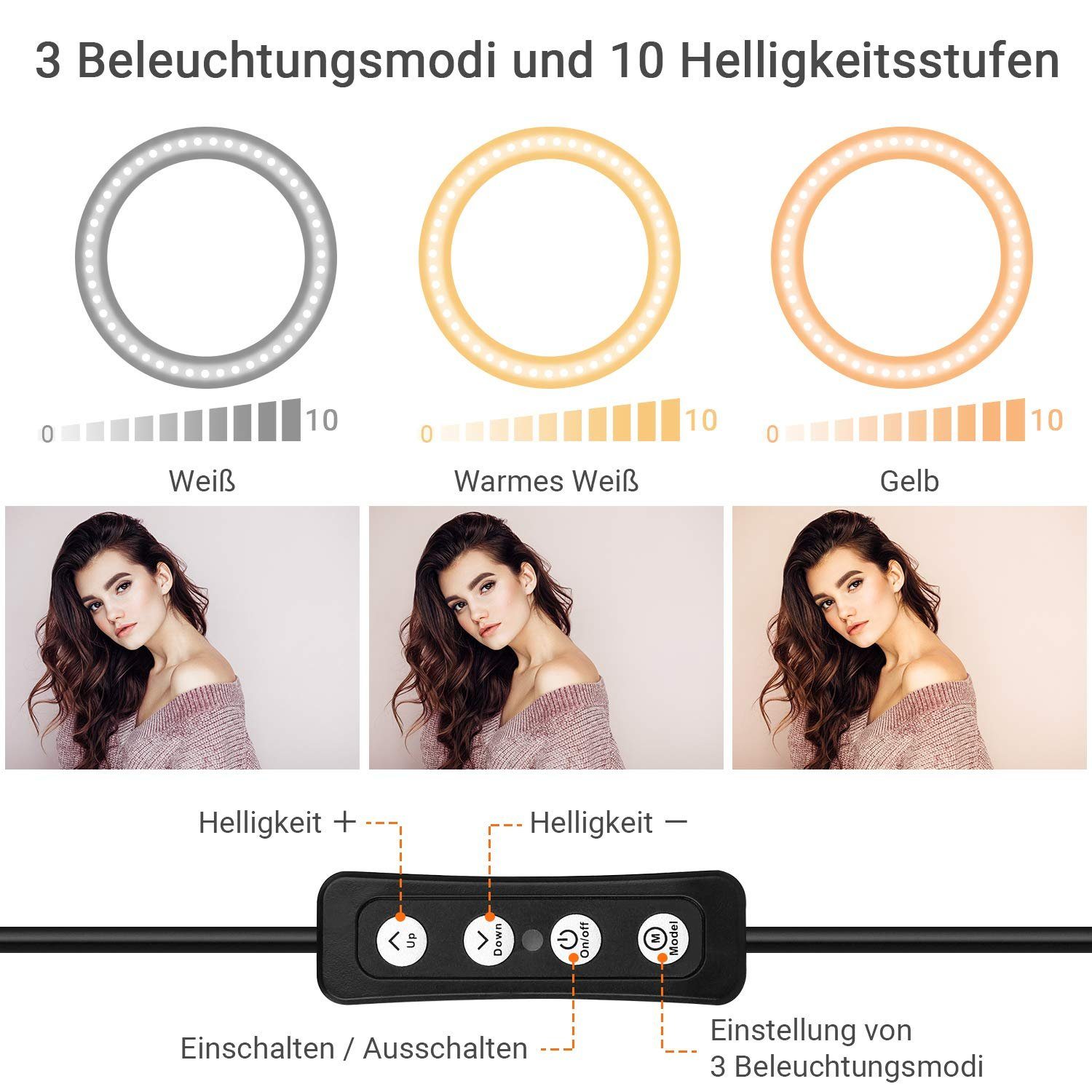 Handy 12” Ringlicht Ringleuchte, TACKLIFE (Selfie Stativ) mit Studio-Stativ-Blitz, Stativ,
