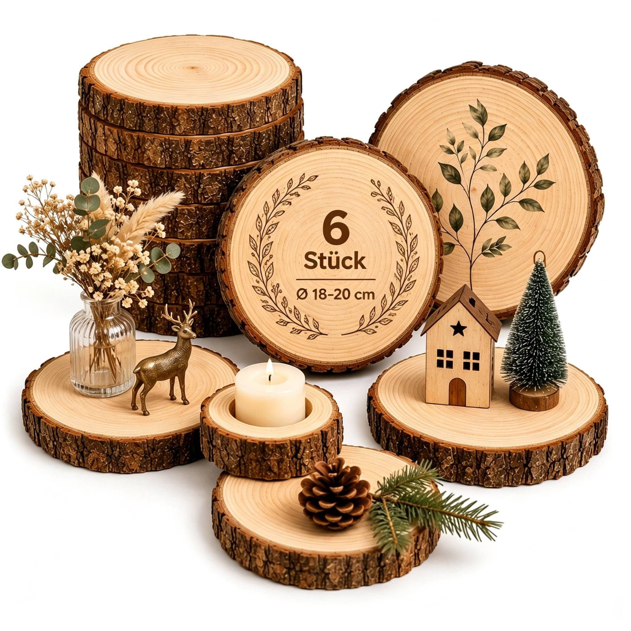 ElitVita Bastelnaturmaterial Holzscheiben 18-20 cm,Basteln DIY Deko,Perfekt Hochzeit,Tischdeko, (6-tlg), für DIY Handwerk Hochzeit Weihnachten Dekoration