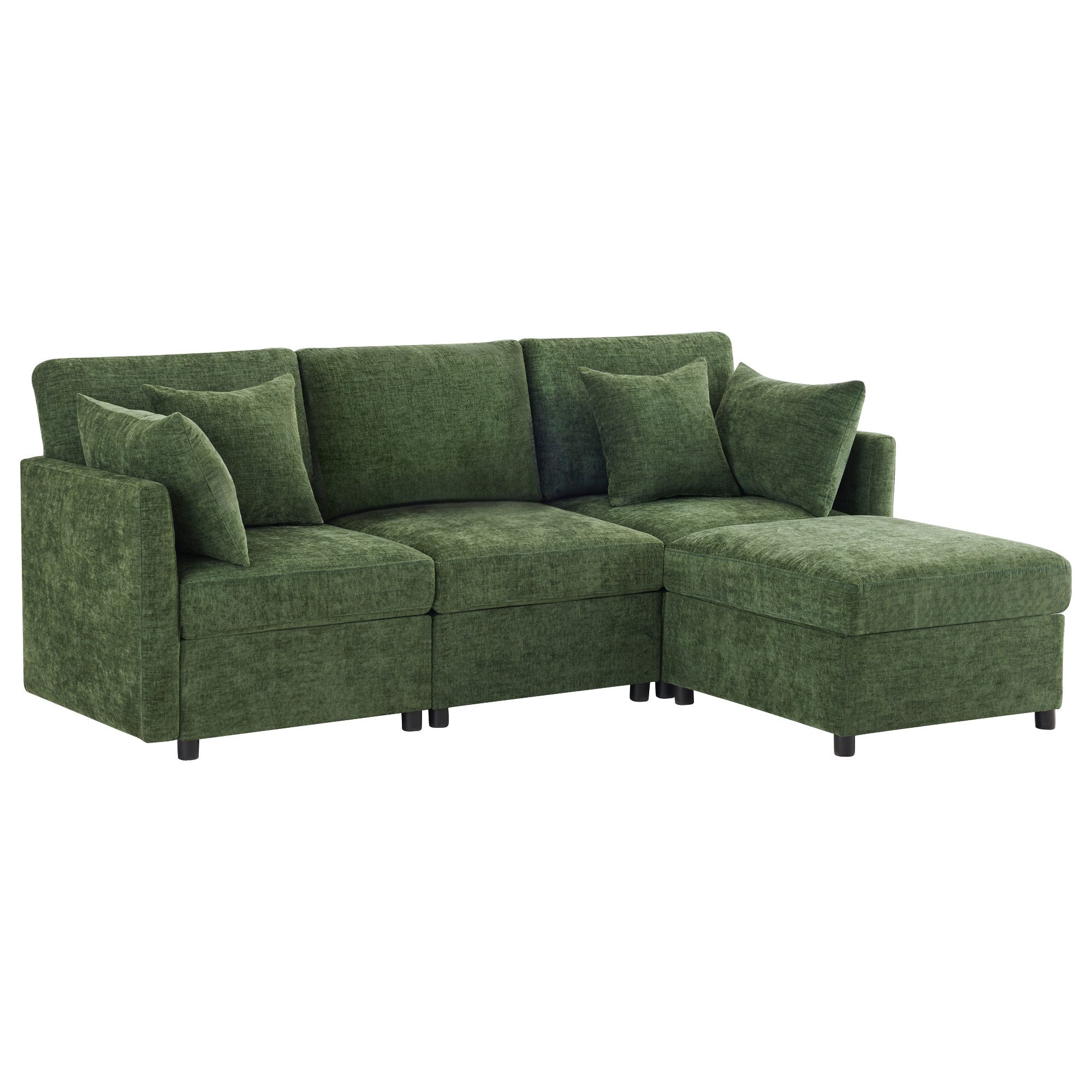 SOFTWEARY Ecksofa L-Form, mit Hocker, Zier- und Armlehnenkissen, Chenille