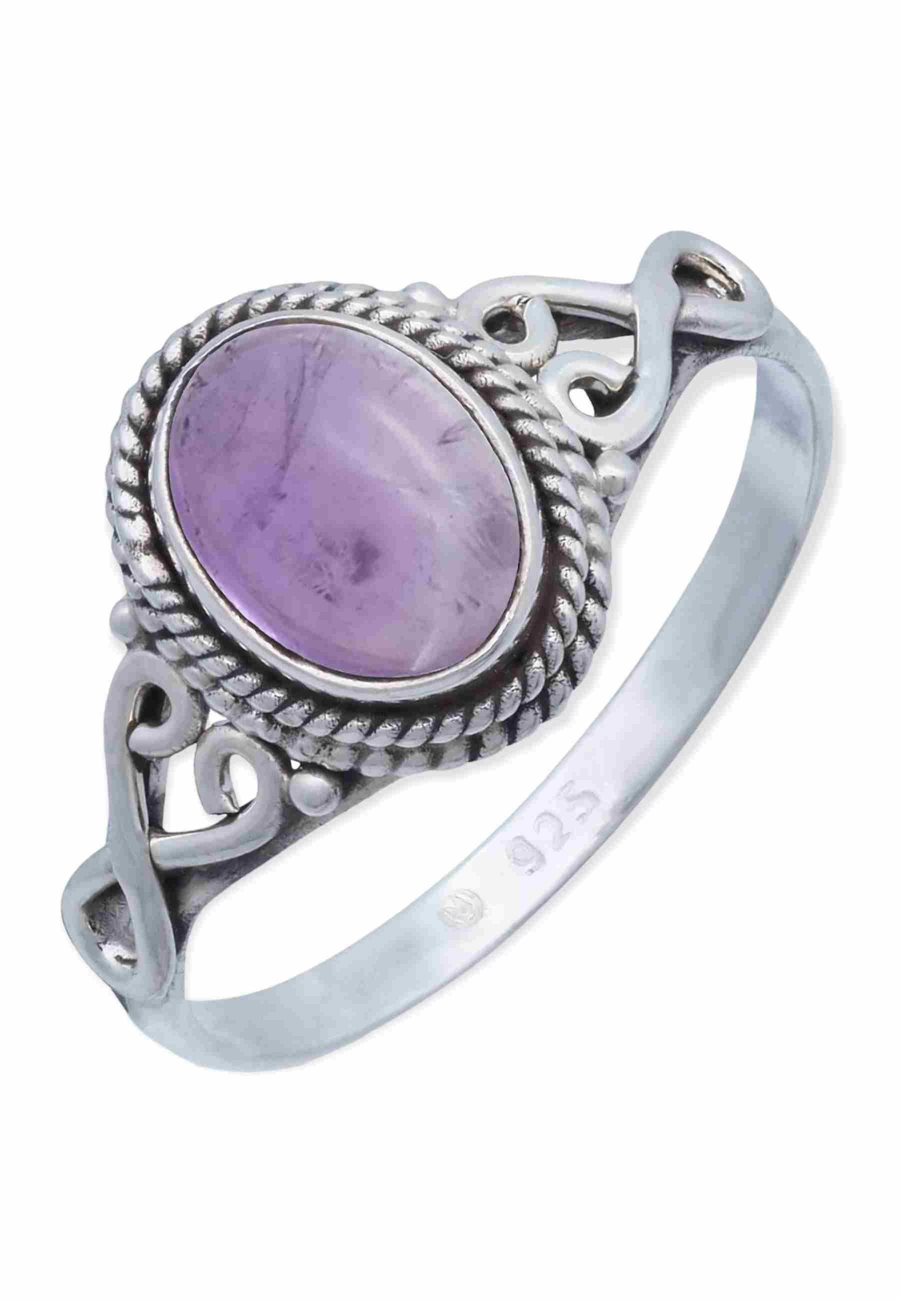 mantraroma Silberring BAGHIMI oval aus 925 Silber mit Amethyst (Ring mit Schmuckbeutel), Damenring aus 925er Silber