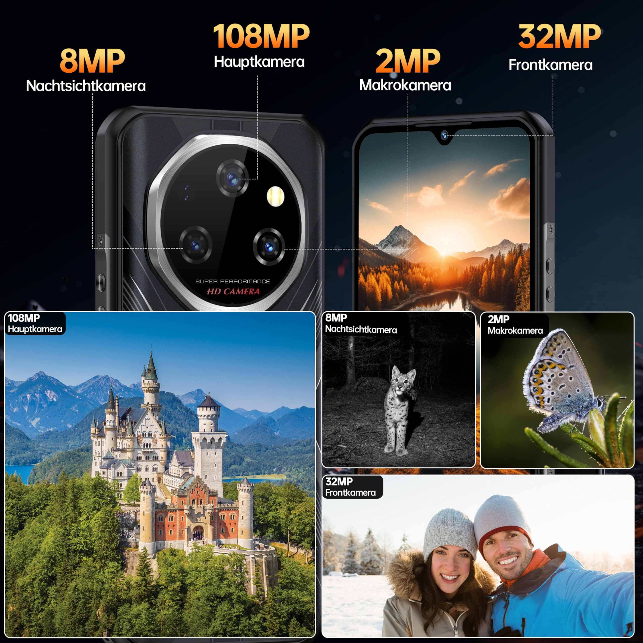 OUKITEL WP55 Pro 48+512GB 5G Outdoor Smartphone (16,76 cm/6.6 Zoll, 512 GB Speicherplatz, 108 MP Kamera, Android 15, IP68 Wasserdicht Baustellenhandy, 11000mAh, – Bild 4 von 5