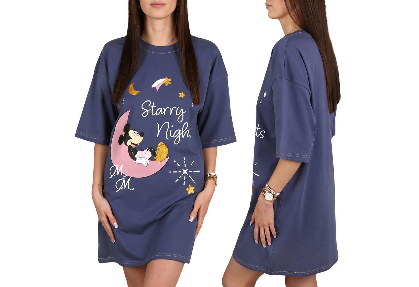Disney Mickey Mouse Nachthemd DISNEY Mickey Mouse Damen-Nachthemd, 100% Baumwolle, Schlafshirt