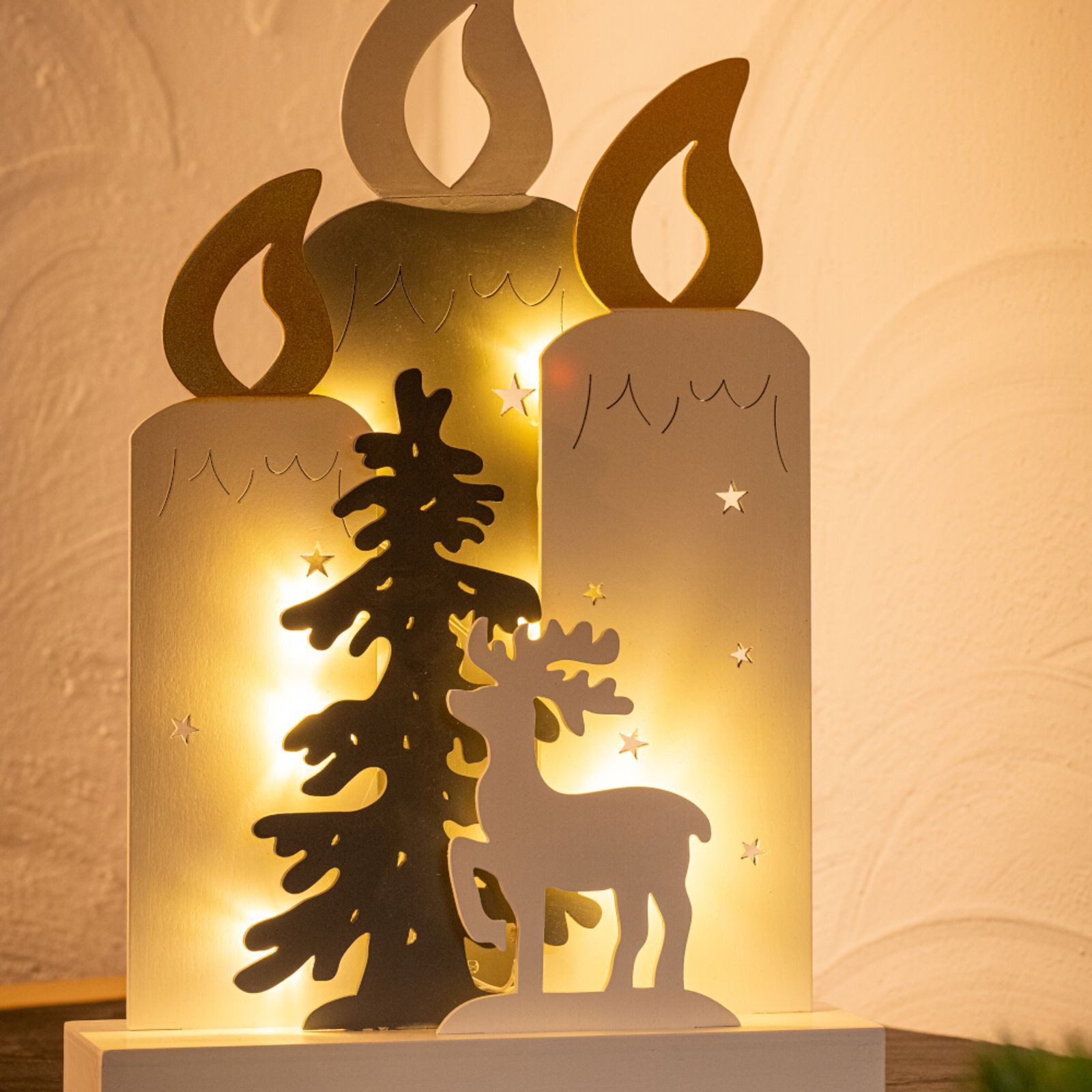 FHS Kugelleuchte FHS LED Silhouette Kerzen warmweiß 22x5,8x33,5 cm 10 LEDs mit Timer