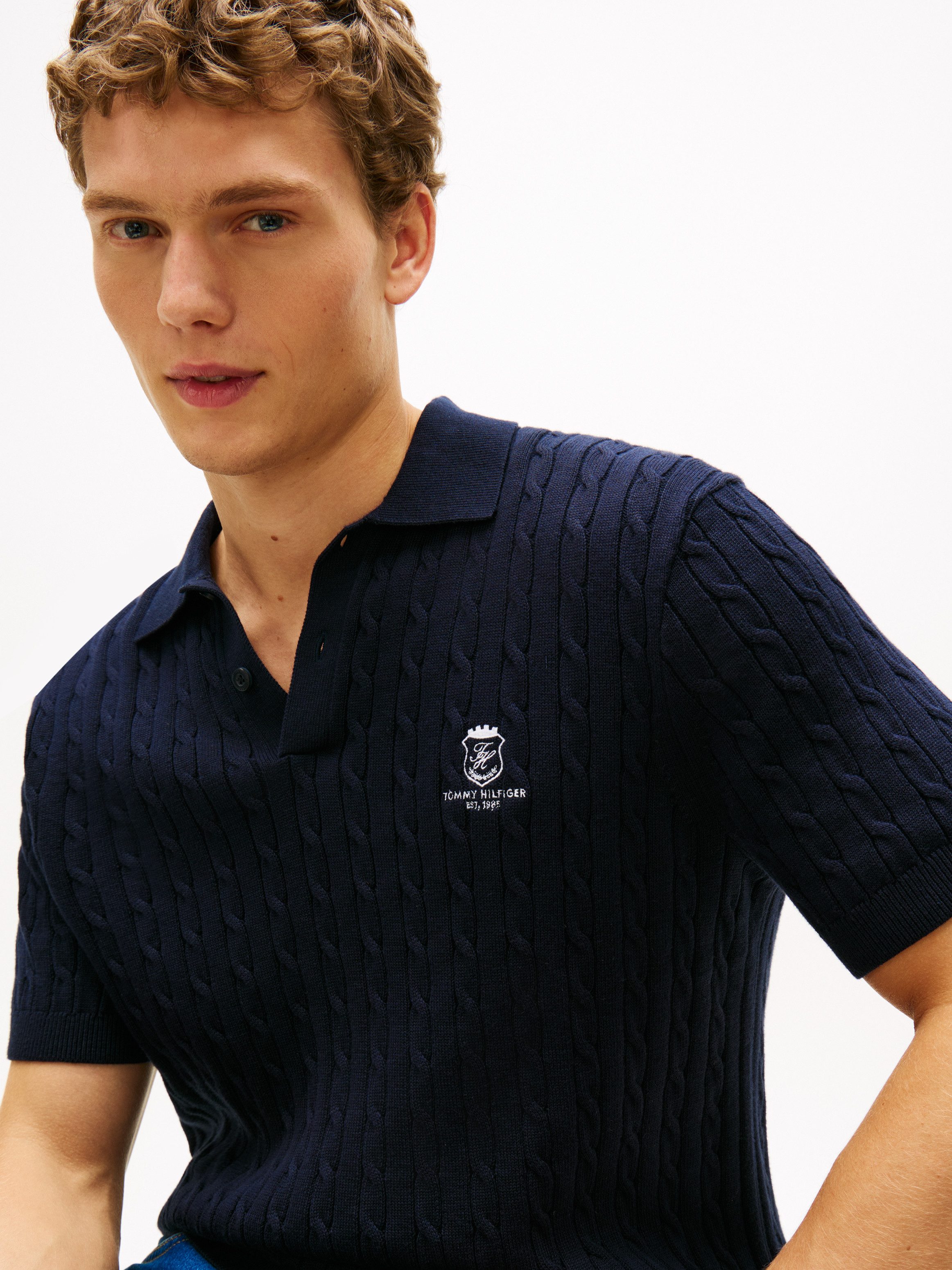 Tommy Hilfiger Poloshirt CABLE SHORT SLEEVE POLO regular fit, Zopfmuster günstig online kaufen