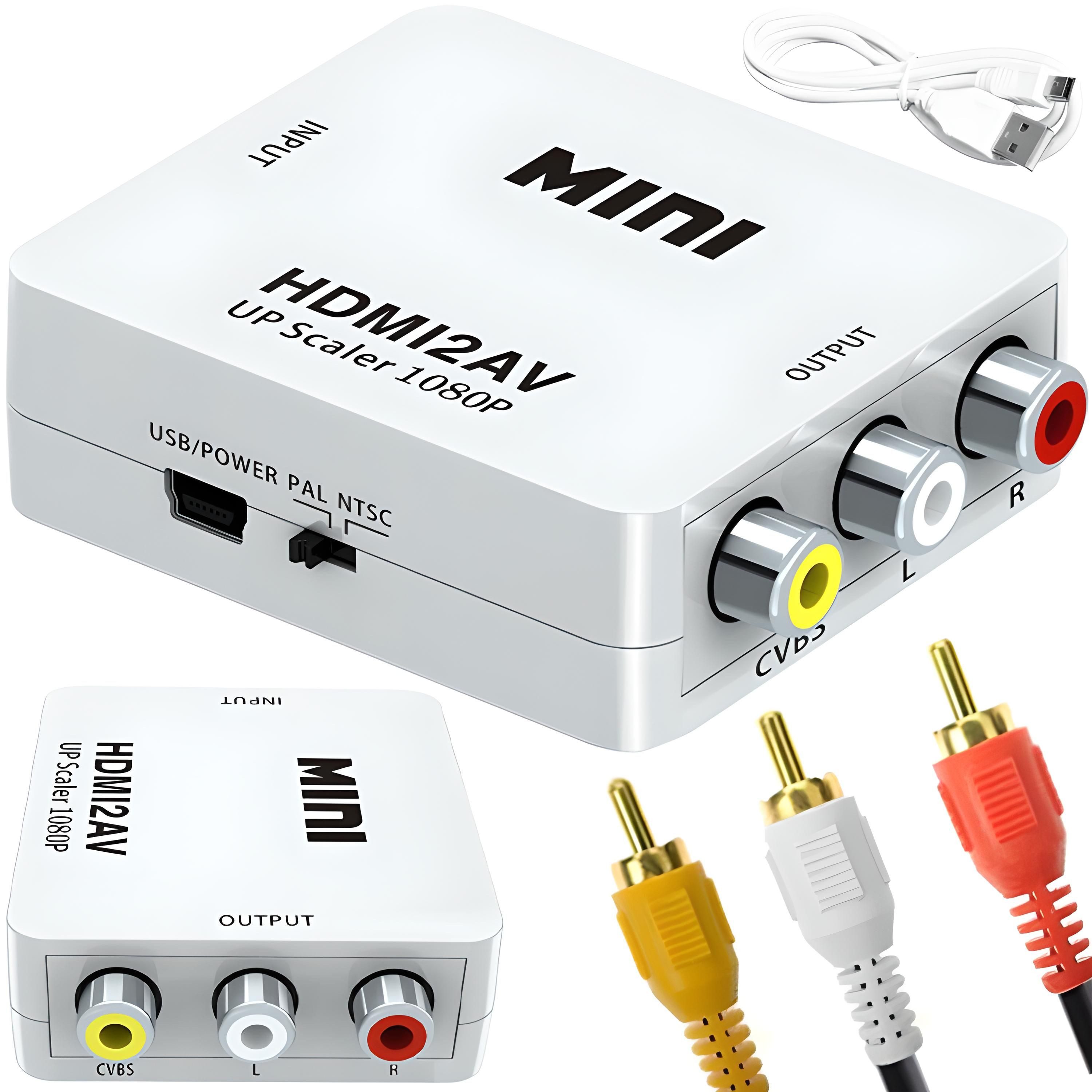 Retoo HDMI to AV RCA Converter 1080P Video Audio CVBS Konverter Analog Audio-Adapter zu 5-V-Mini-USB-Kabel, RCA auf HDMI Konverter mit HDMI Stecker auf 3 Cinch Buchse