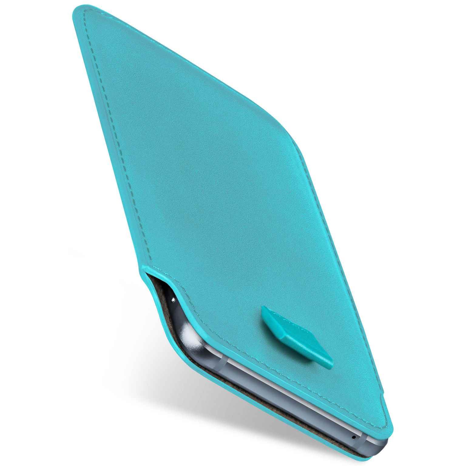 moex Handyhülle für Sony Xperia 5 V Hülle Leder Optik Pull Case Türkis 6,1 Zoll, Holster Handytasche Schutzhülle Sleeve Hülle Etui 360 Grad Schutz Dünn
