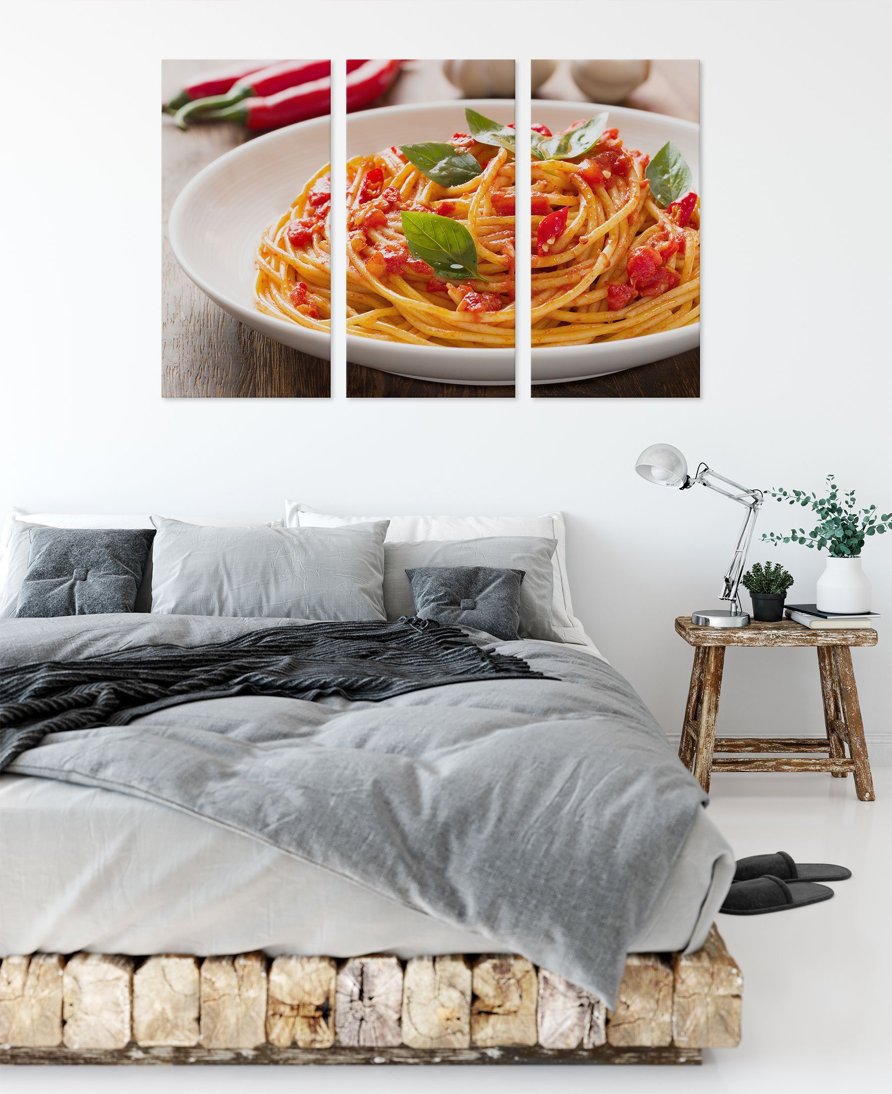 Pixxprint italienische Leinwandbild Spaghetti 3Teiler bespannt, Spaghetti, inkl. fertig (1 Rustikale Rustikale italienische (120x80cm) St), Zackenaufhänger Leinwandbild