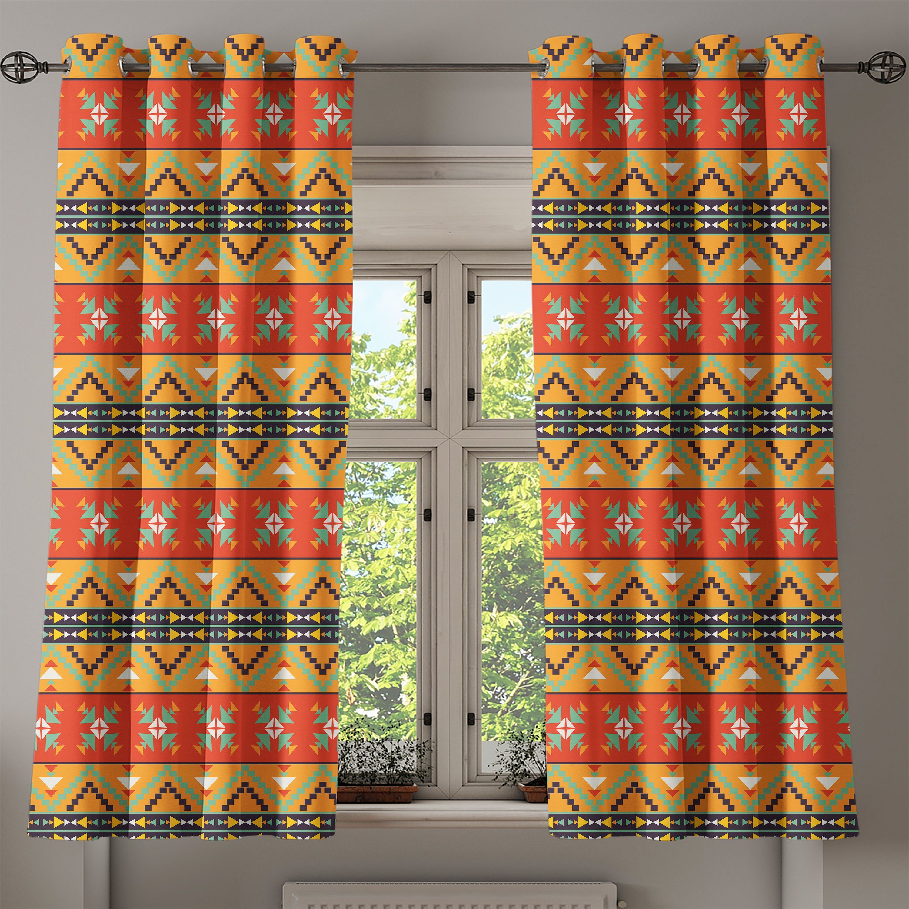 Abstrakt Dekorative für Aztec Abakuhaus, Gardine Motive Schlafzimmer Tribal Wohnzimmer, 2-Panel-Fenstervorhänge