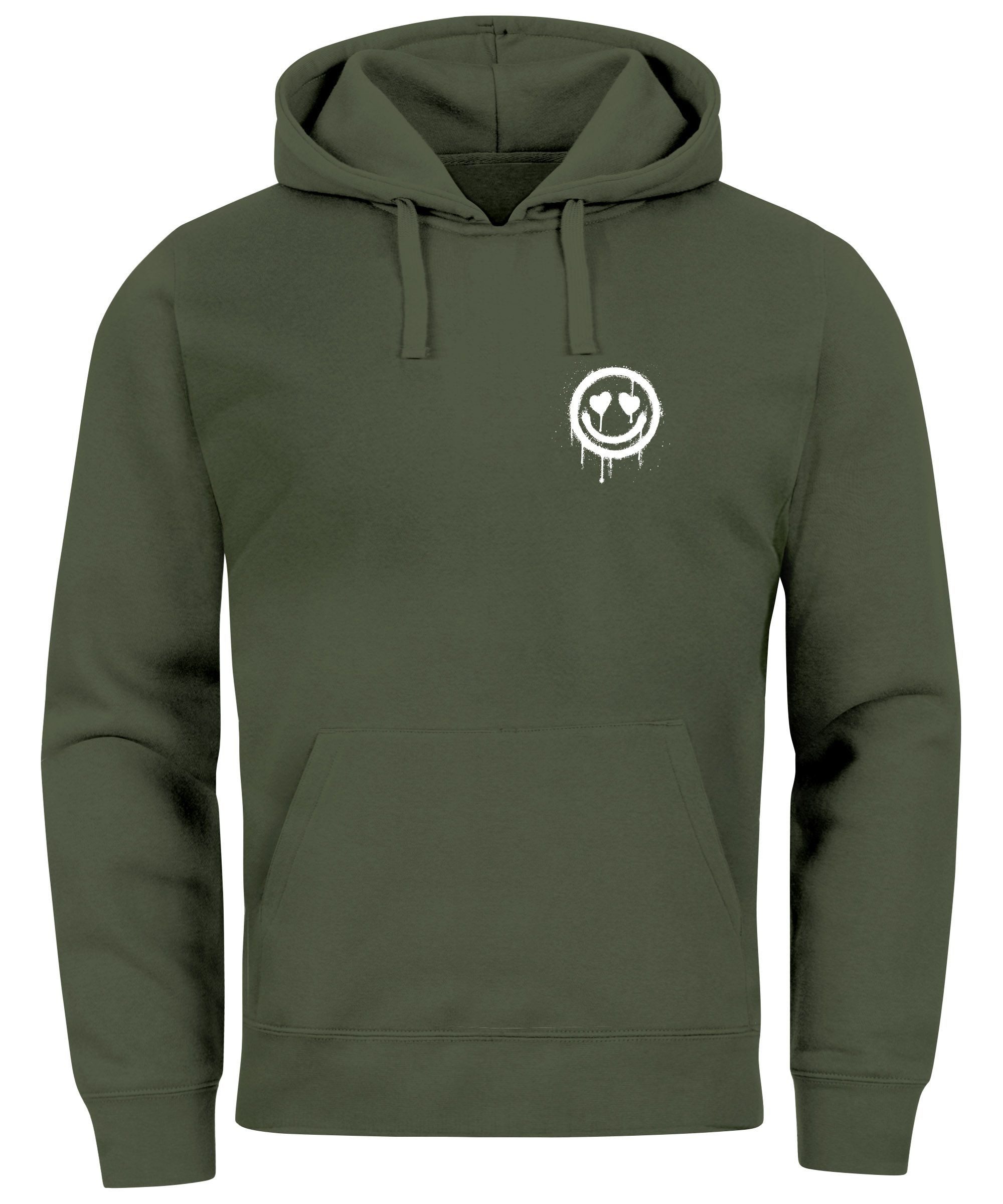 Hoodie Hoodie Herren Print Aufdruck Motiv Drip Face Drippy Smile Herz-Augen