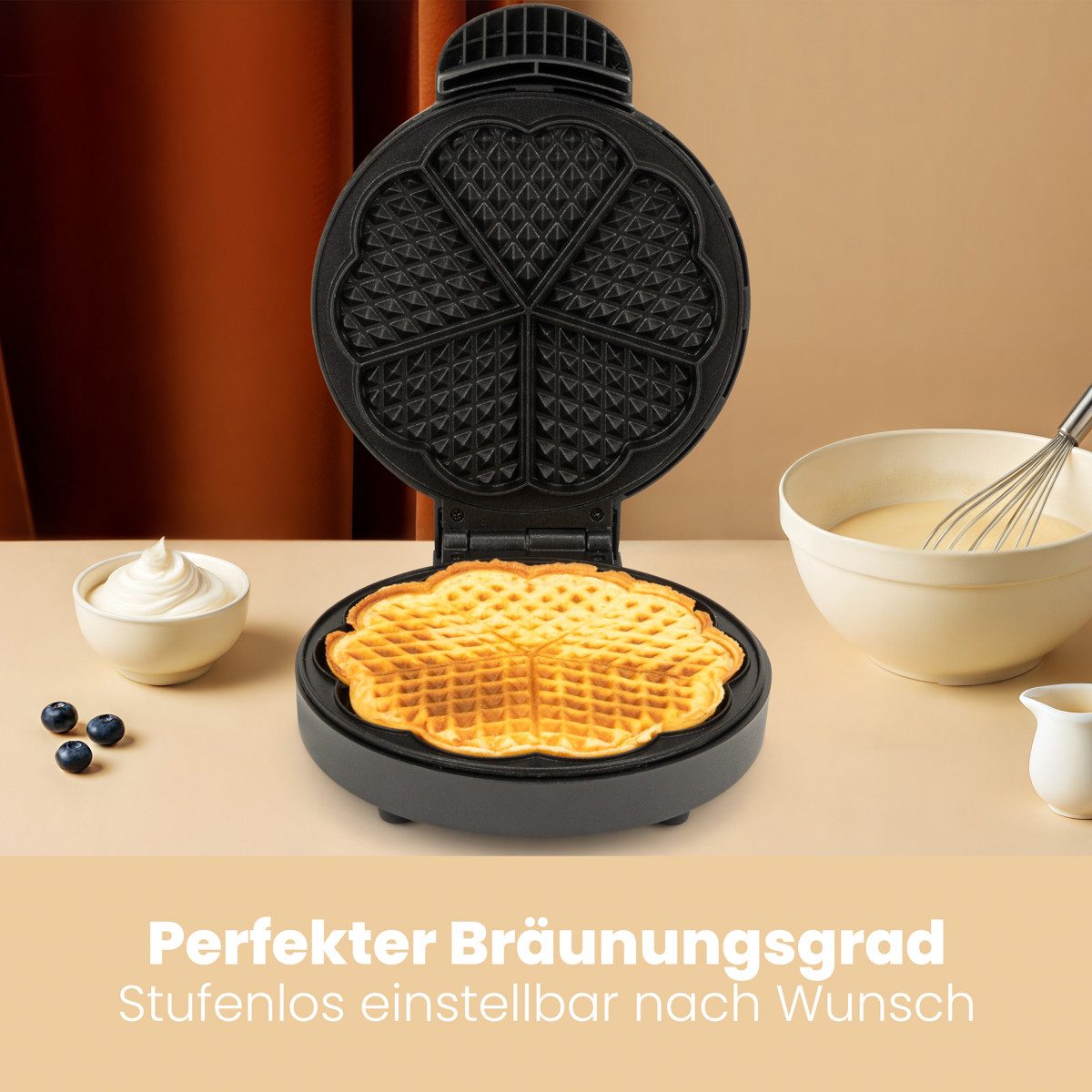 CLATRONIC Waffeleisen WA 3492, Waffeleisen 18cm Backfläche, antihaftbeschichtet
