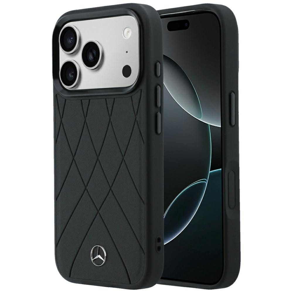 Mercedes Benz Handyhülle Crossed Lines für iPhone 18 Pro MagSafe Kunstleder schwarz Logo 6,3 Zoll, Kantenschutz