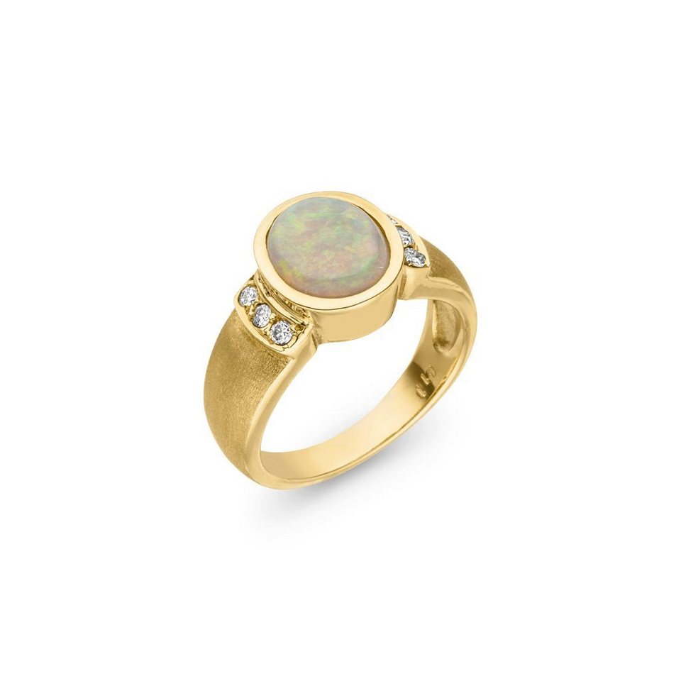 SKIELKA DESIGNSCHMUCK Goldring Opal Ring 1,56 ct. mit Diamanten (Gelbgold  585), hochwertige Goldschmiedearbeit aus Deutschland