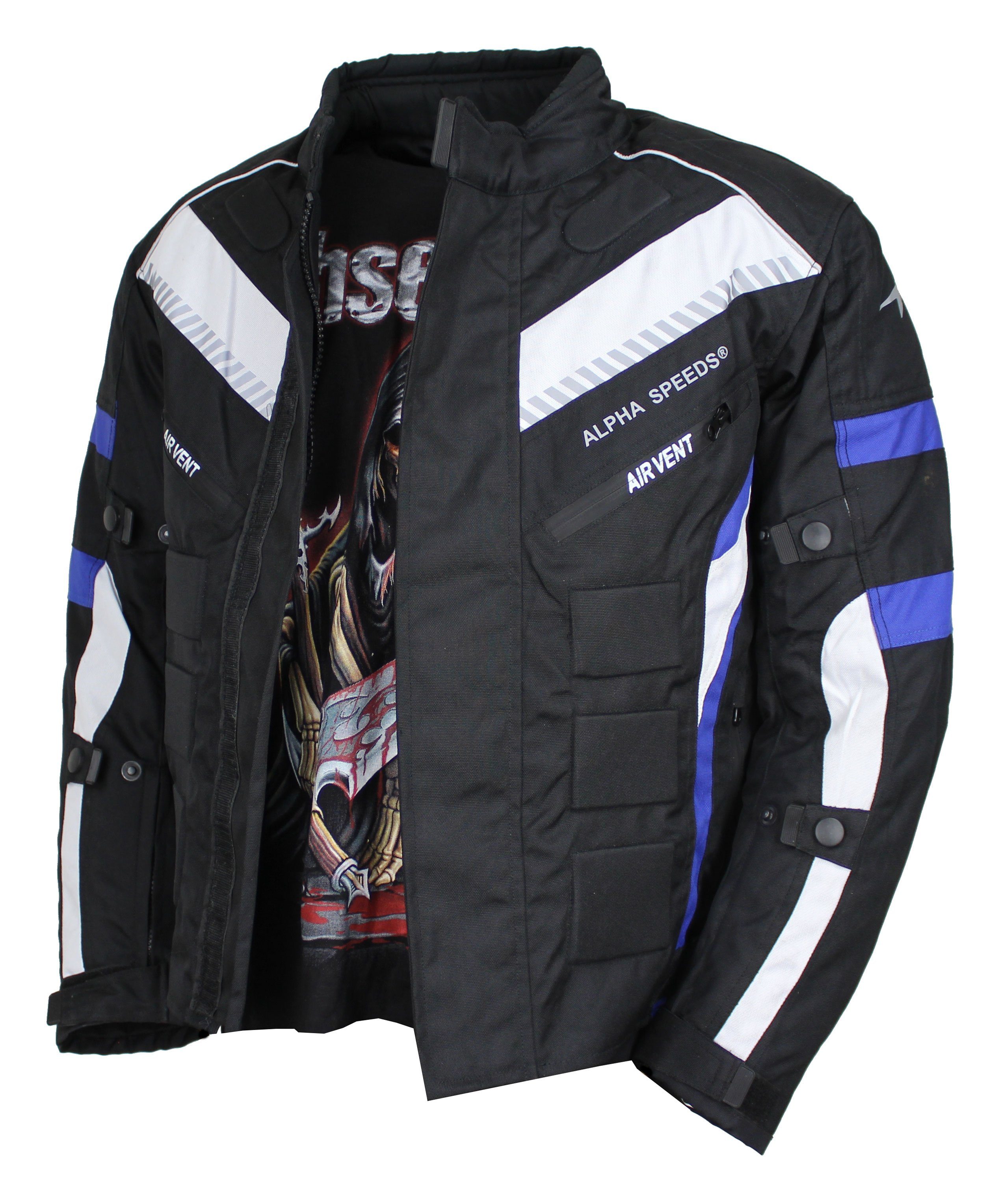 Alpha Speeds Motorradjacke Herren Motorrad Biker Textil Jacke Wasserdicht Jacke mit Protektoren Belüftungssysteme, Innenjacke ist trennbar: All Season, SLIM Blau