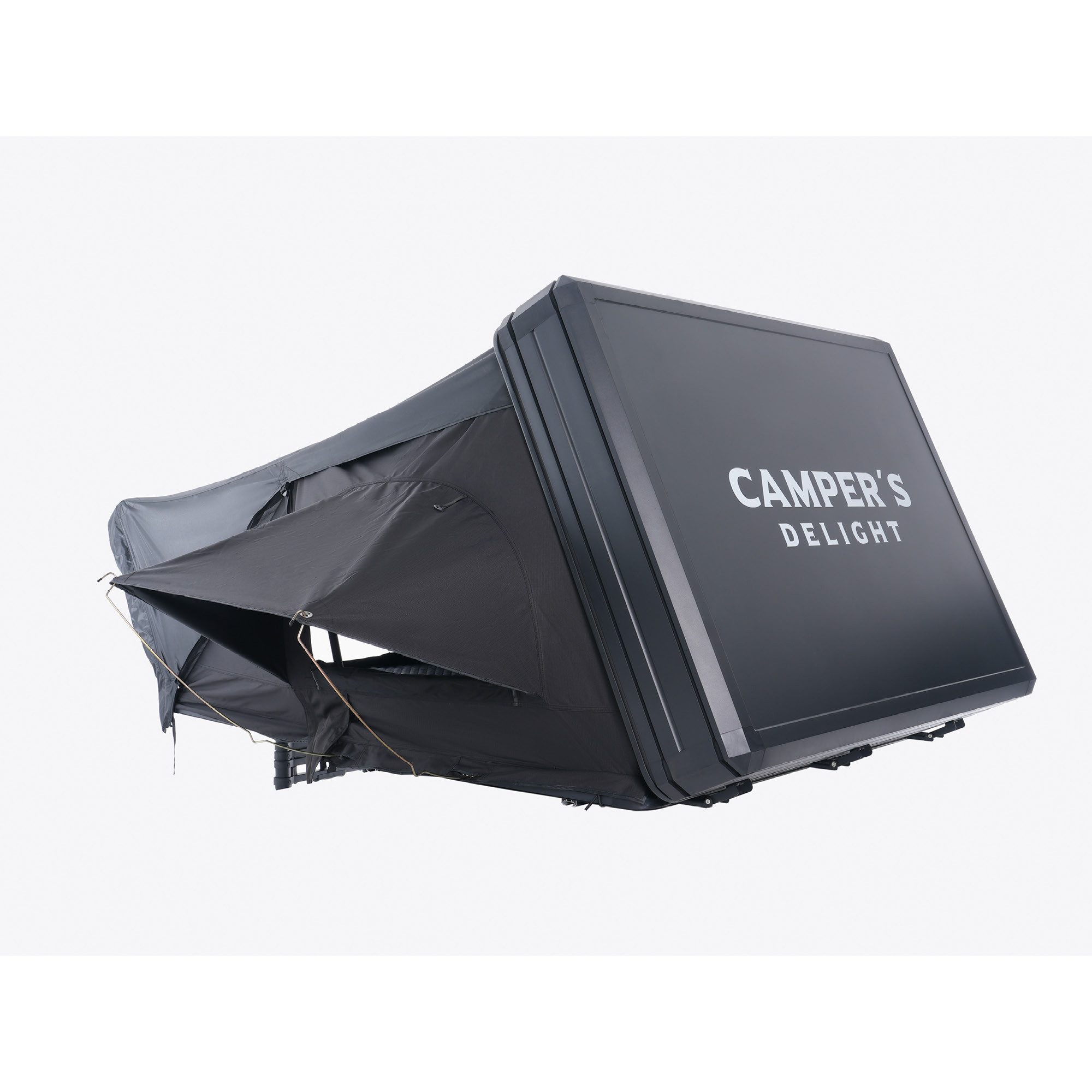 MR.DEKO Dachzelt AeroSummit Fold #3 Hartschalen Dachzelt dunkelgrau 210x160cm, Personen: 2 (Vorzelt optional erhältlich, 1 tlg), Hartschalen Autodachzelt mit Aluminiumrahmen und 4 Eingängen